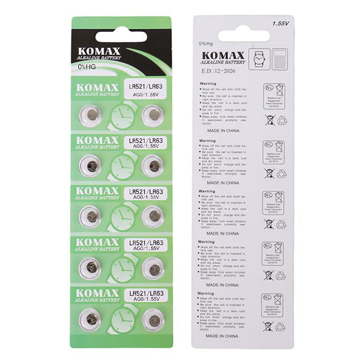 Komax Ag-0 Alkalin Lr521/379 Düğme Pil 10lu Paket