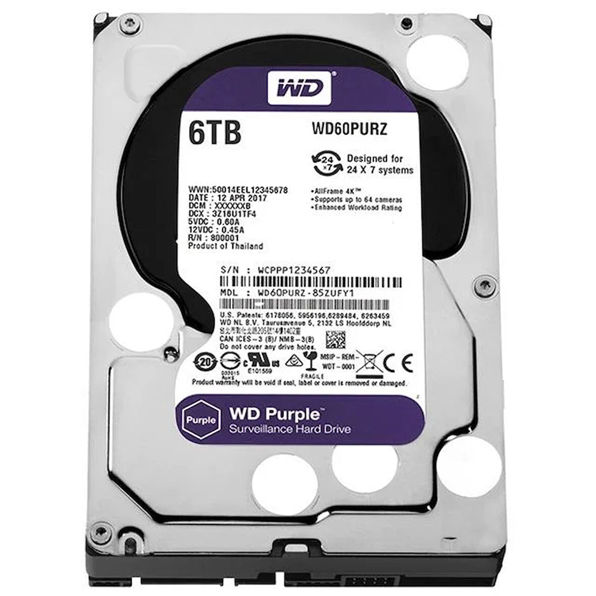 Western Digital Wd60purz 6 Tb Sata6 64mb 7-24 Purple Harddisk