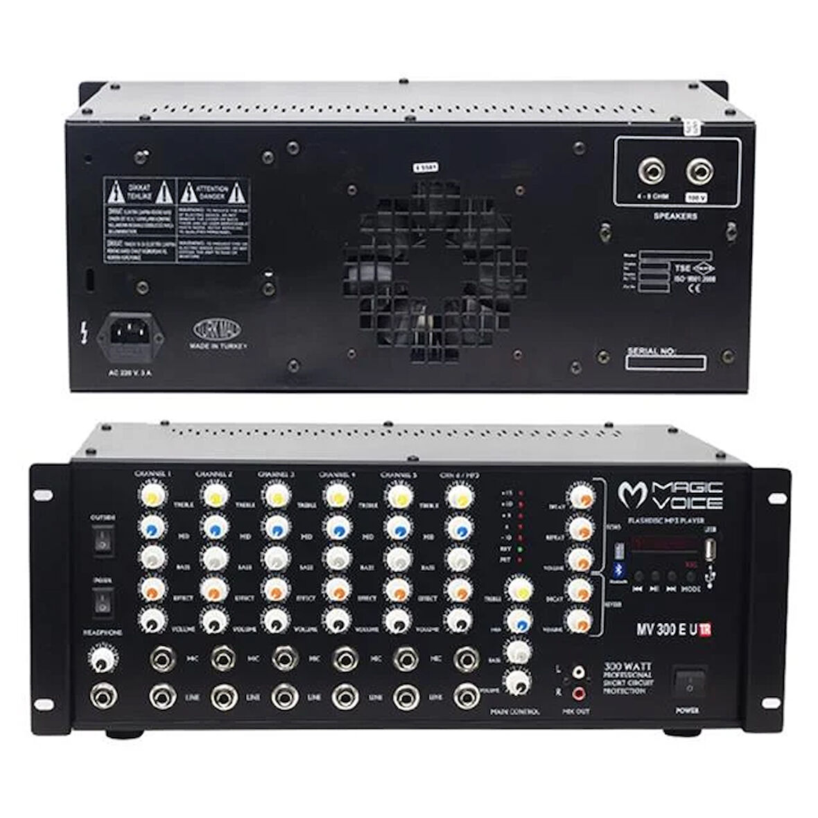 Magicvoice Mv-300ef-tr 300 Watt 6 Mikrofon Girişli Usb-bluetooth Destekli Trafolu Mixer Anfi