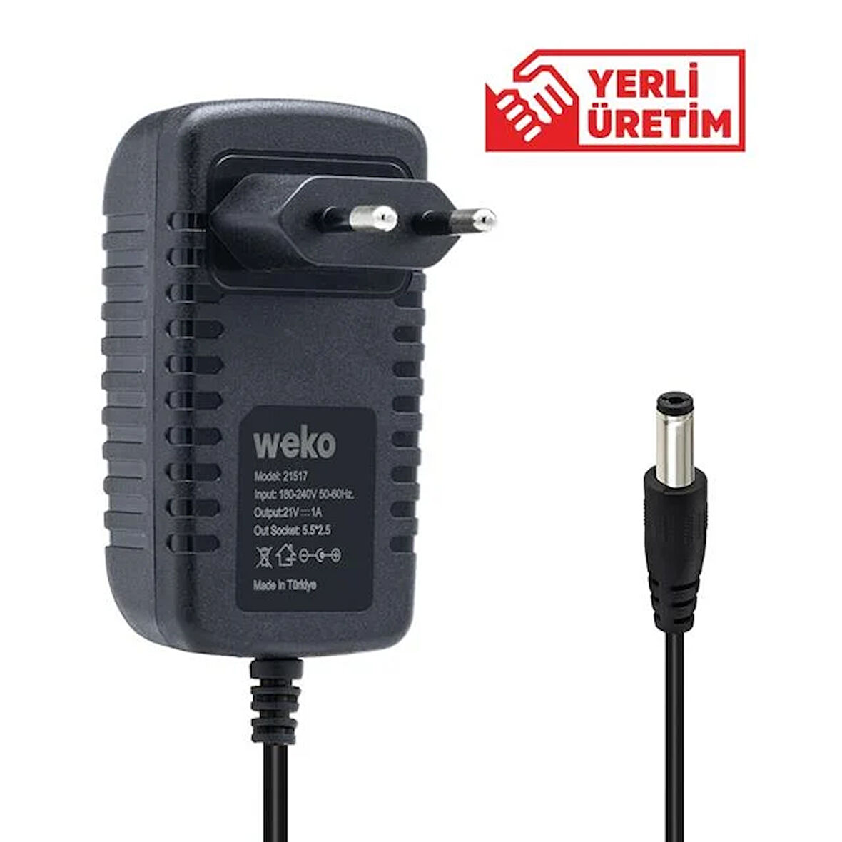 WEKO 21 VOLT - 1 AMPER 5.5*2.5 UÇLU ŞARJLI MATKAP ADAPTÖRÜ YERLİ