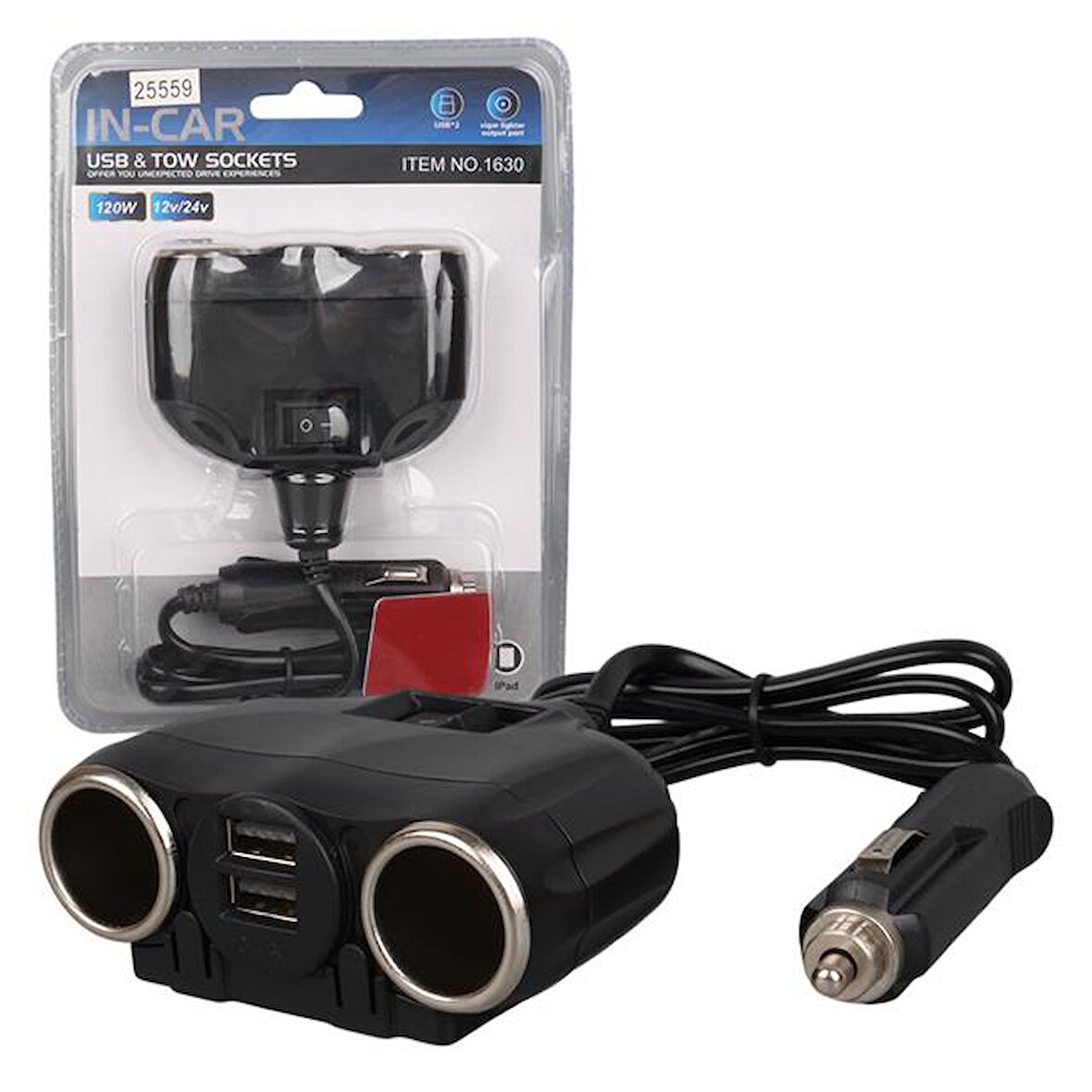 Olesson 1630 12-24v Çift Usb Girişli 120w 80cm Kablolu 2'lı Araç Çakmak Çoklayıcı