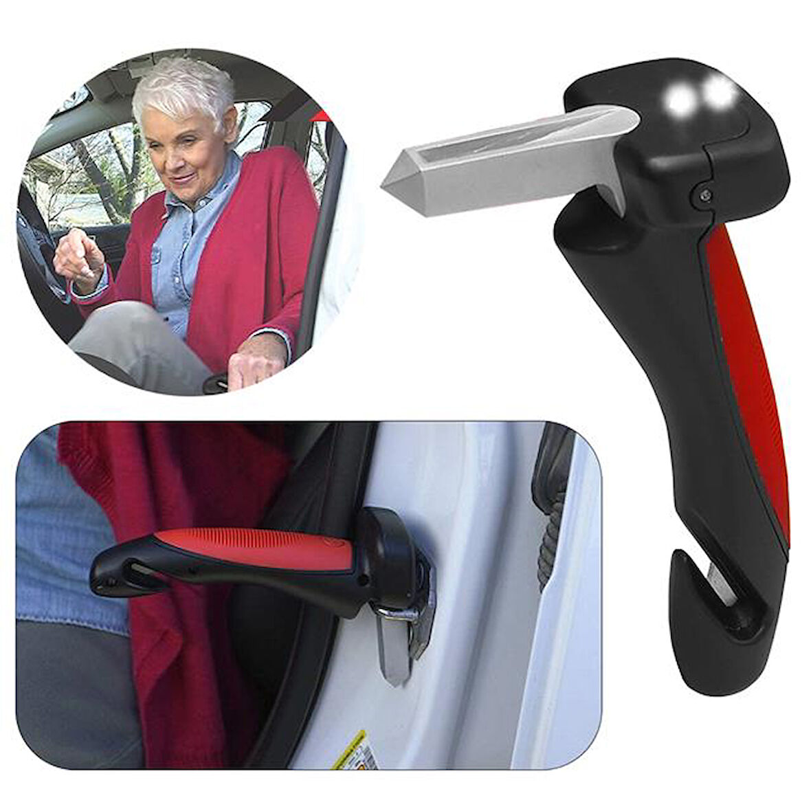 Sunup Sn-26713 Araç İniş Destek Kolu Cam Kırıcı Fener Emniyet Kemeri Kesici Çok Fonksiyonlu