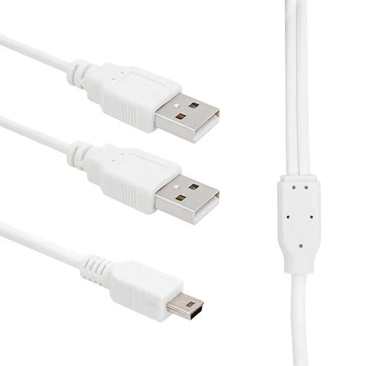 USB 2 X Erkek-Mini USB 5 Pin (2.0V) 1.5 Metre Kablo