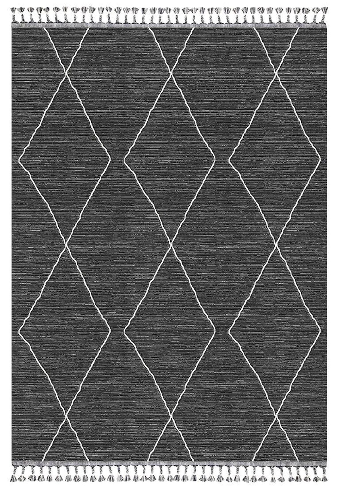 İpek Mekik Halı Meryland Siyah Beyaz İskandinav Kilim