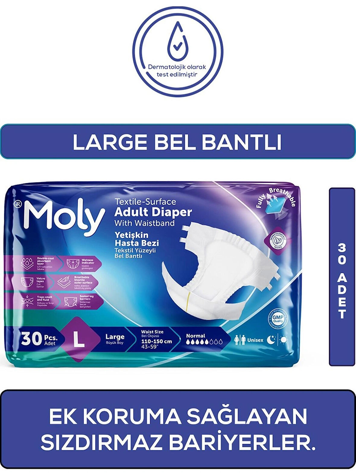 Moly Bel Bantlı Hasta Bezi Large 30'lu