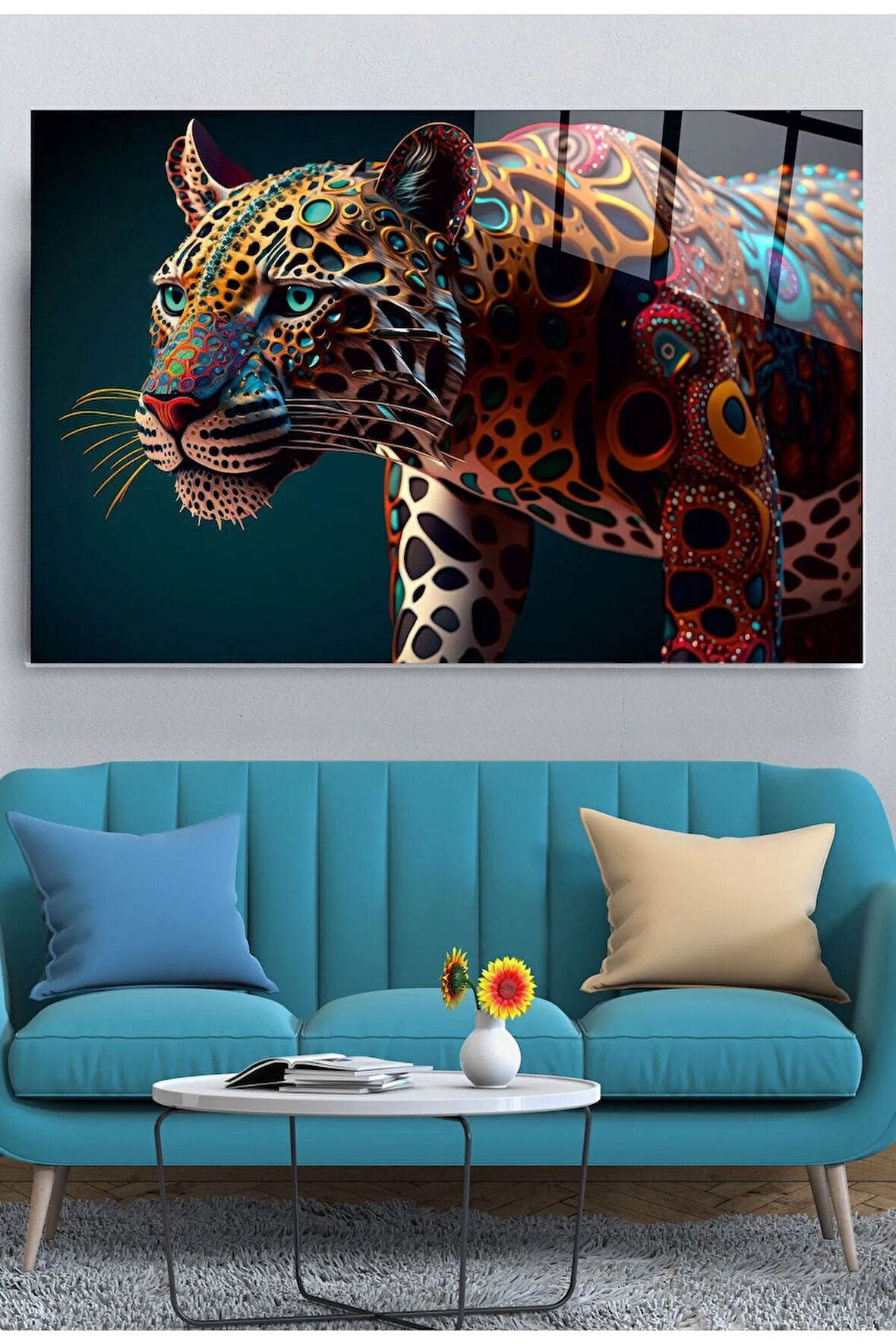 Renkli Leopar Cam Tablo, Dekoratif Cam Tablo