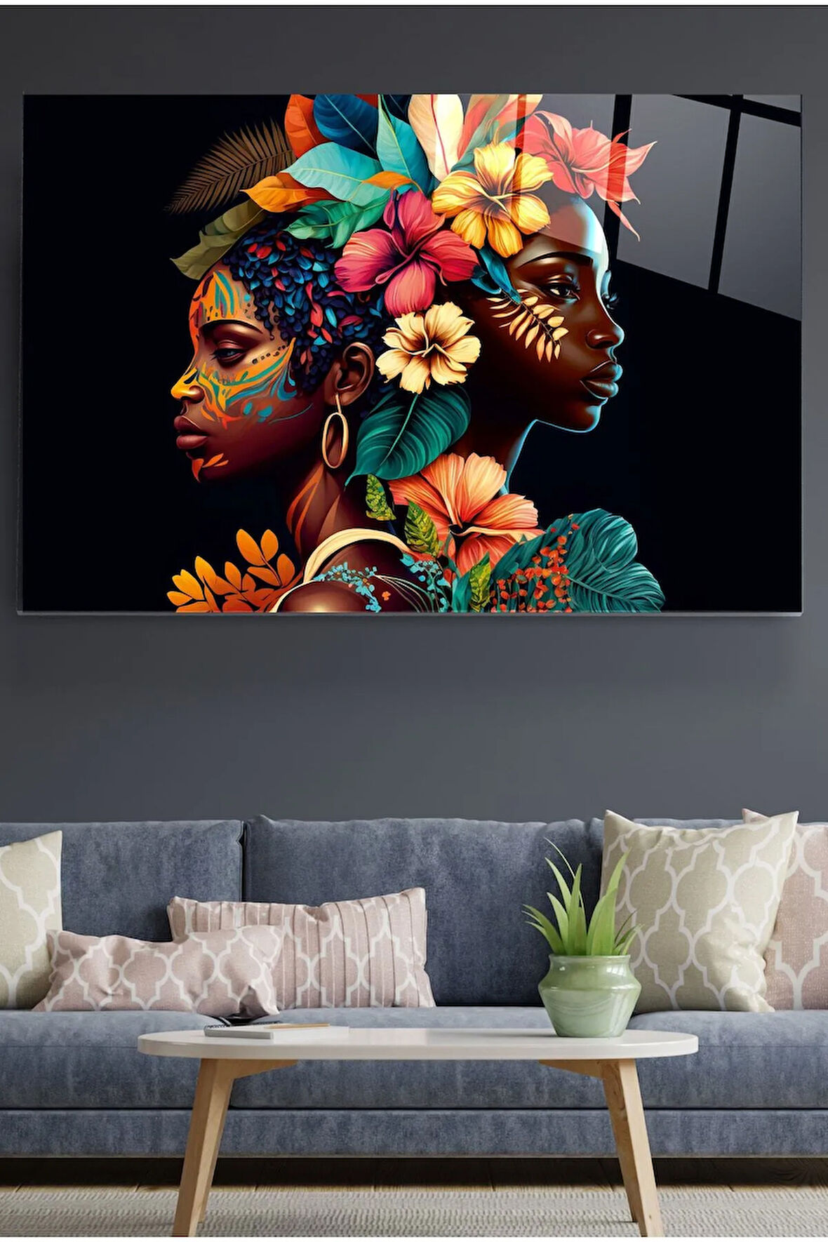 Afrikalı Kadınlar Cam Tablo, Dekoratif Cam Tablo