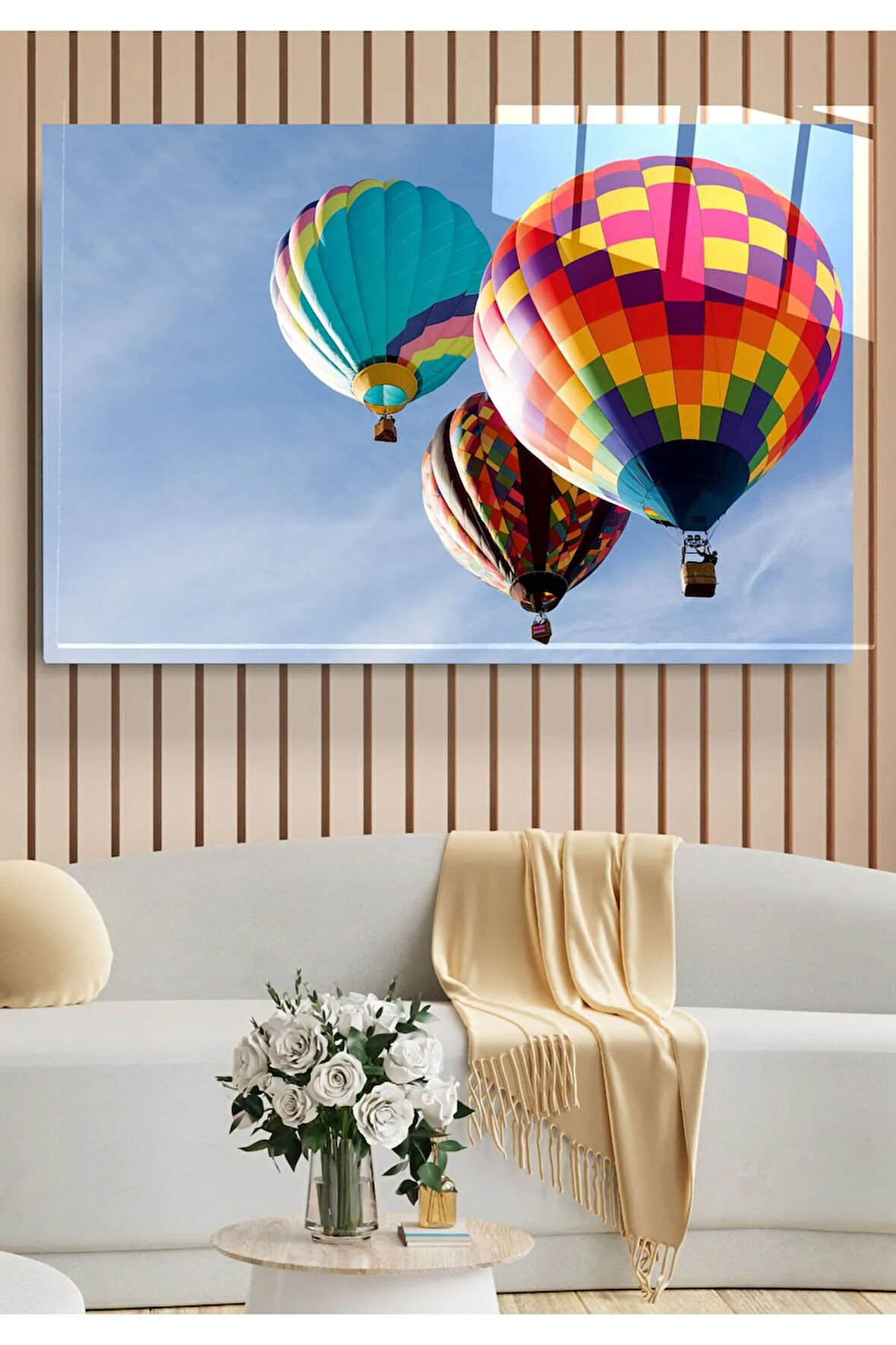 Sıcak Hava Balonu Cam Tablo, Dekoratif Cam Tablo