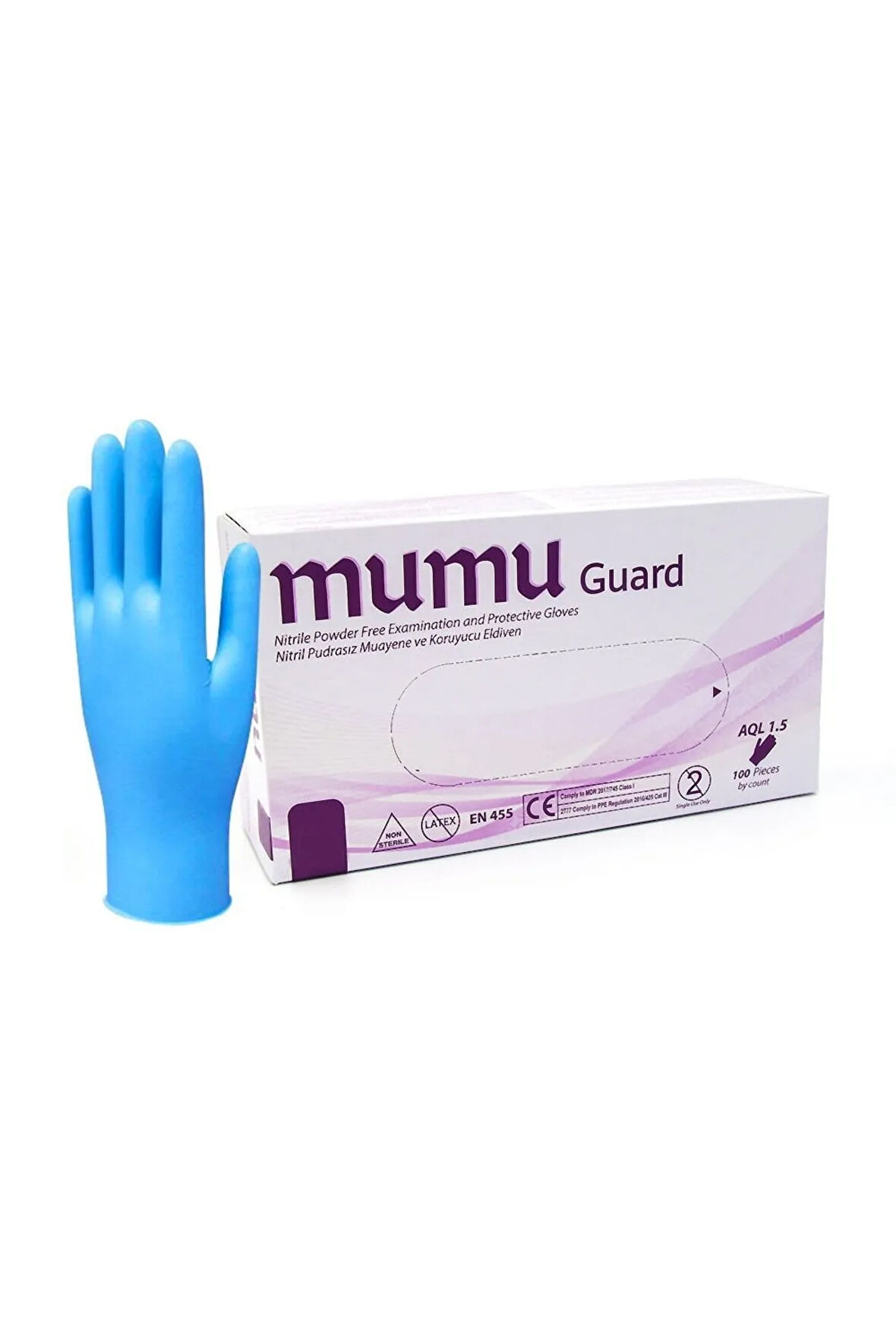 MUMU GUARD - NİTRİL PUDRASIZ MUAYENE ELDİVENİ LARGE 1 PAKET (100 ADET)