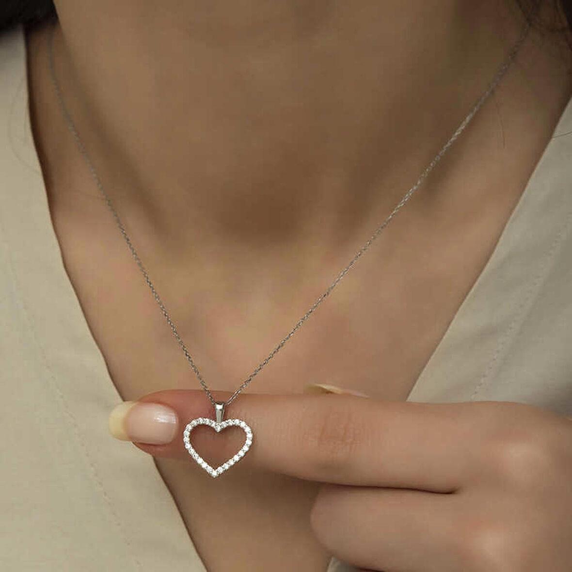 925 Ayar Gümüş Kalp Kadın Gümüş Kolye