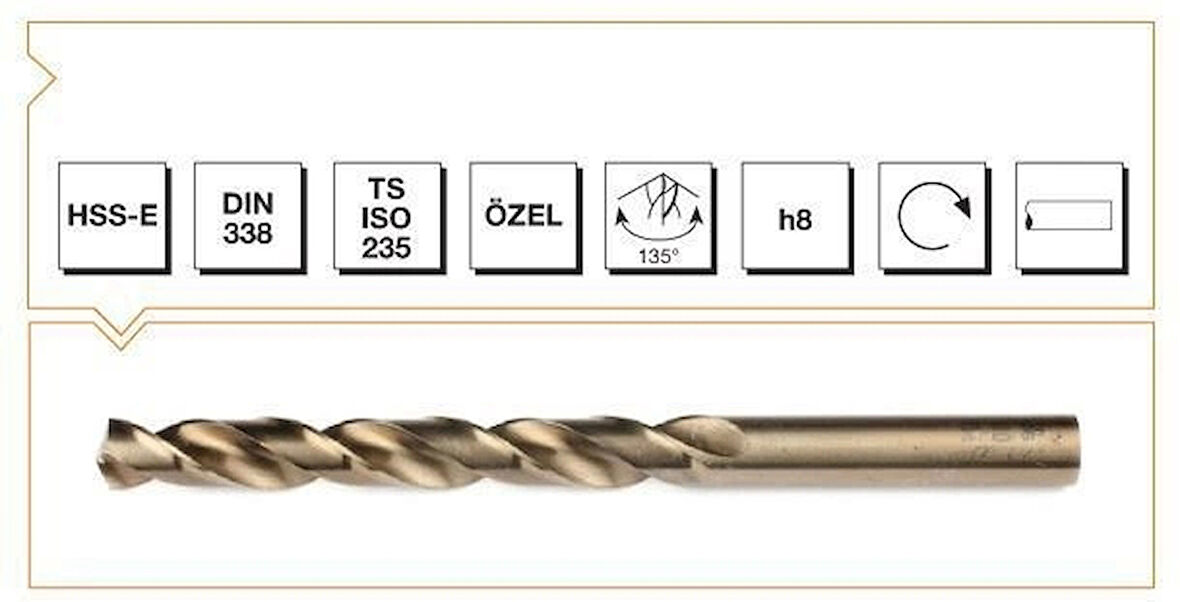 Makina Takım HSS-E Altın Seri İnox Delme Matkap Ucu 3 mm