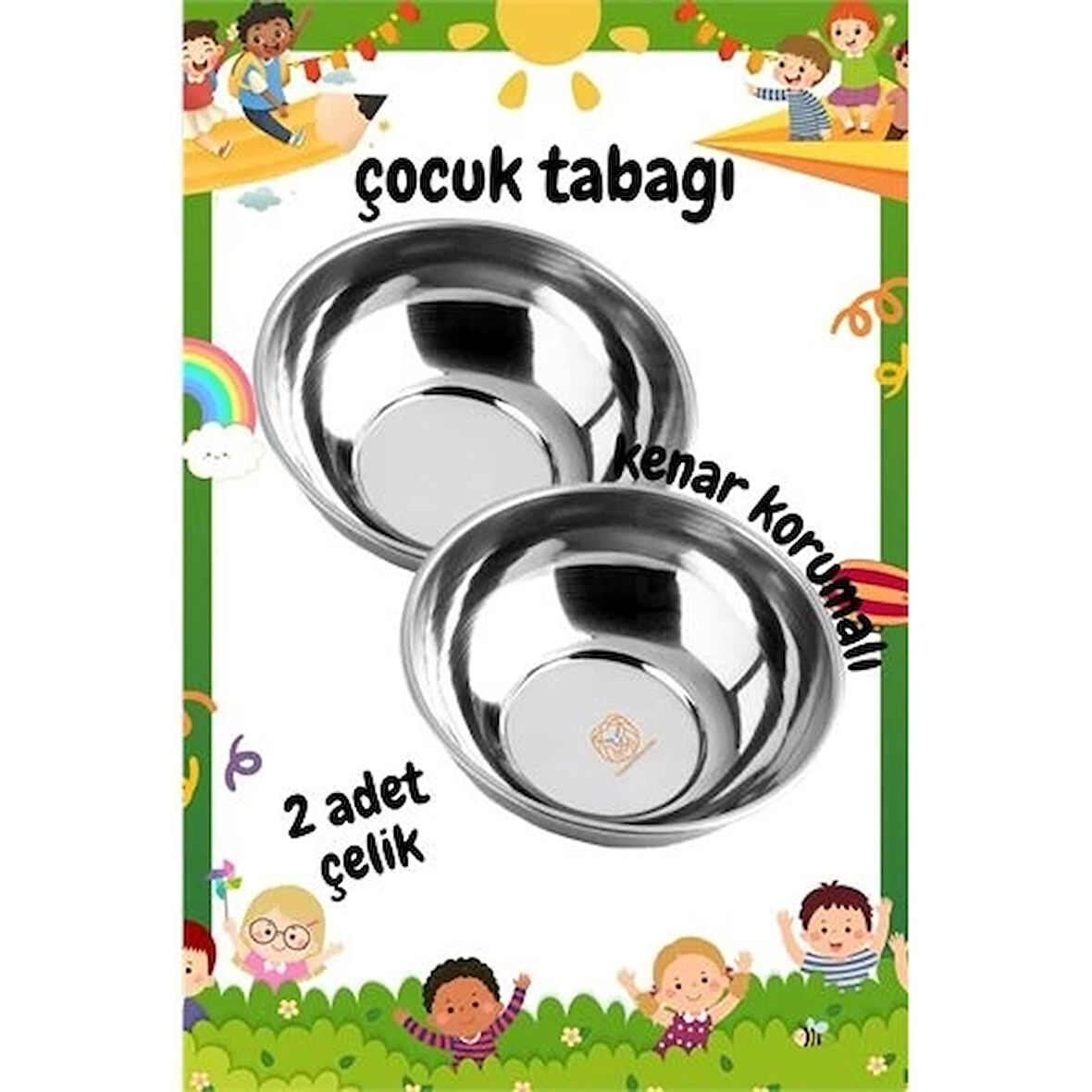 CEYLAN ADAM Derin Çocuk Tabağı Güvenli Kenarlı Çelik 2 Adet 16 cm