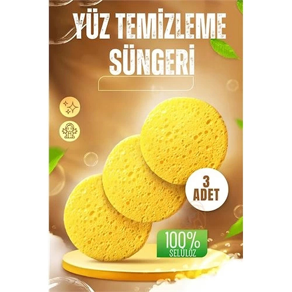 CEYLAN ADAM   Makyaj Temizlik Pedi Cilt Temizlik Süngeri Doğal Selülöz 3 ADET