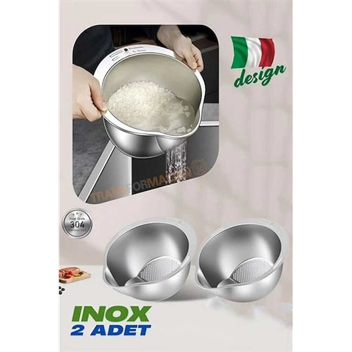 CEYLAN ADAM Inox Süzgeç Pirinç Makarna Salata Süzgeci 304 Paslanmaz Çelik 2 ADET