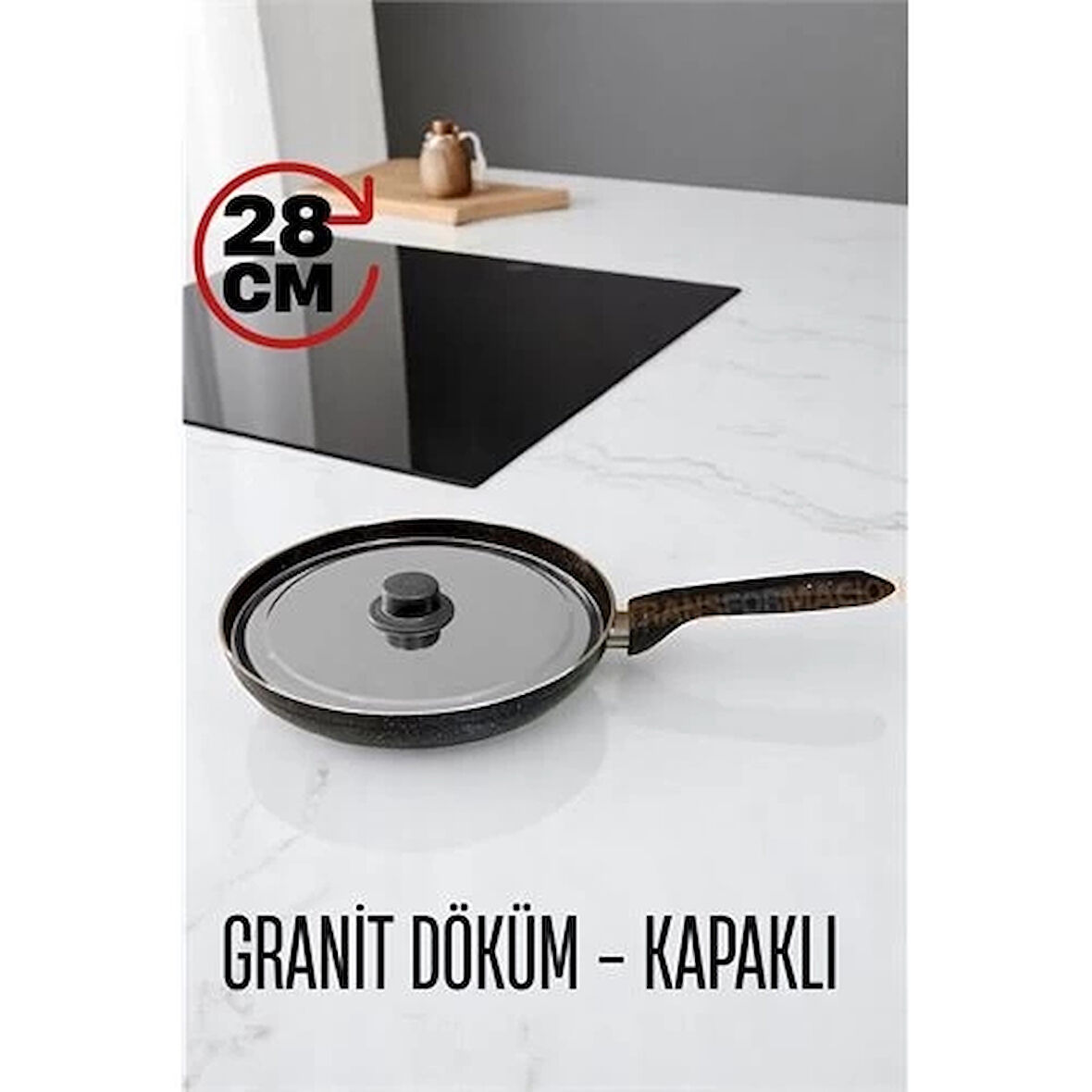 CEYLAN ADAM  Granit Döküm Tava Paslanmaz Çelik Kapaklı -Yapışmaz Taban 28 Cm