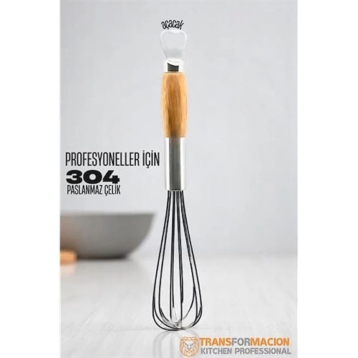 Ahşap Saplı Açacaklı Çırpıcı 304 Paslanmaz Çelik Yumurta ve Sos Çırpıcı Çırpma Teli