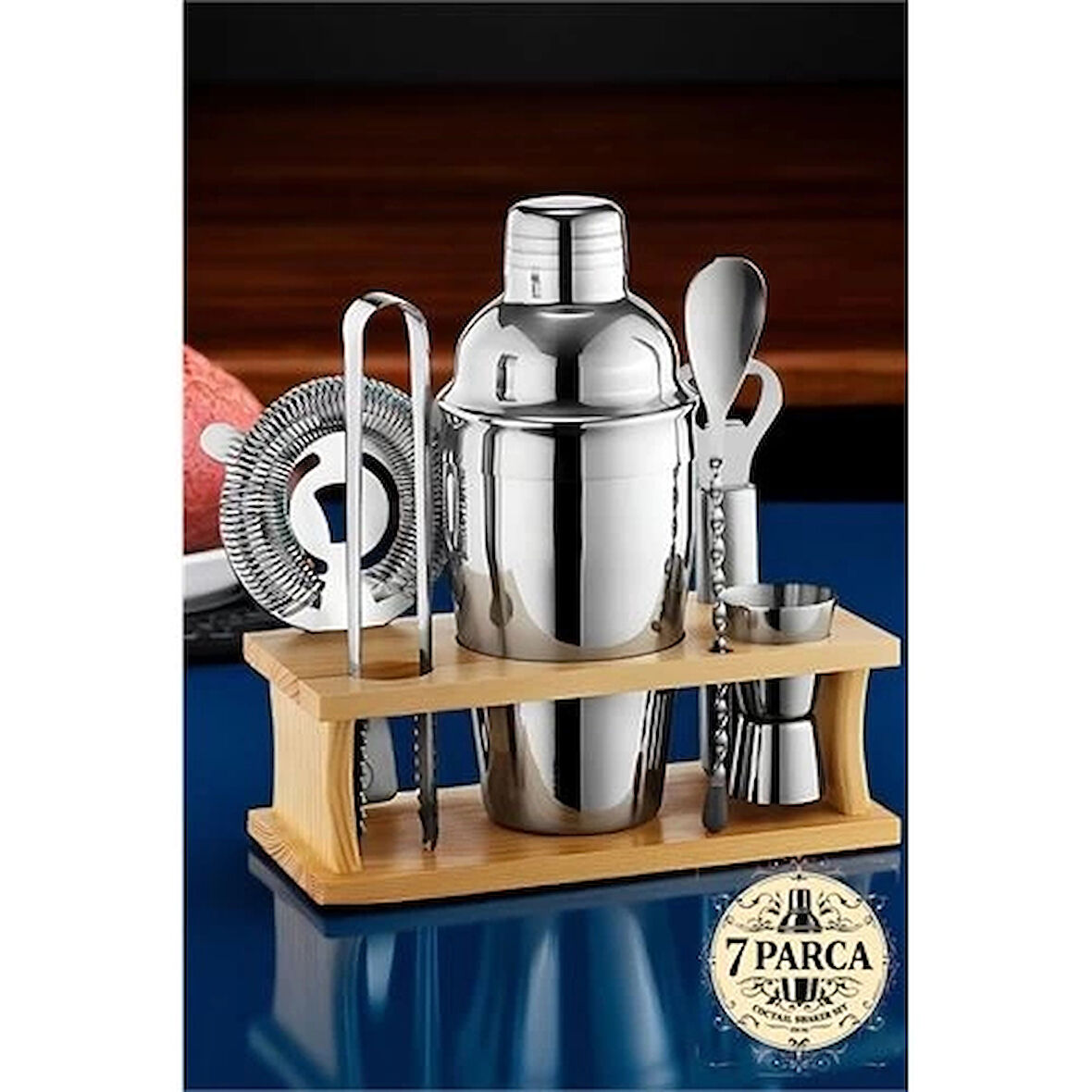 CEYLAN ADAM  Shaker Kokteyl Set - 7 Parça 550 ML Shaker Coctail Set  Bambu Standlı