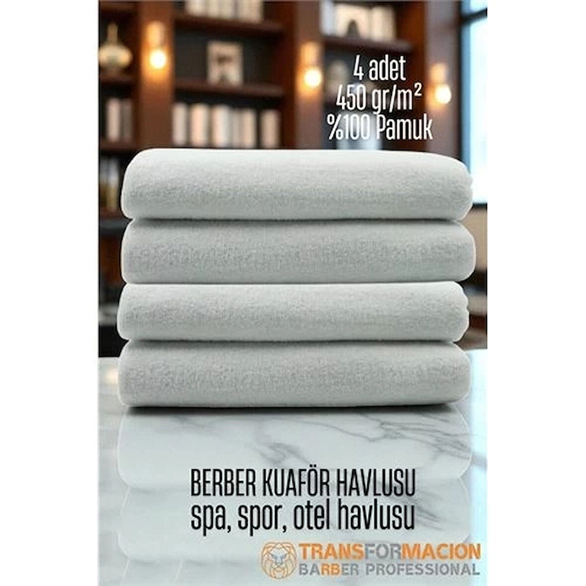 CEYLAN ADAM  Kuaför Berber Havlusu 4 ADET Pamuk Berber Havlusu 50x90 Beyaz