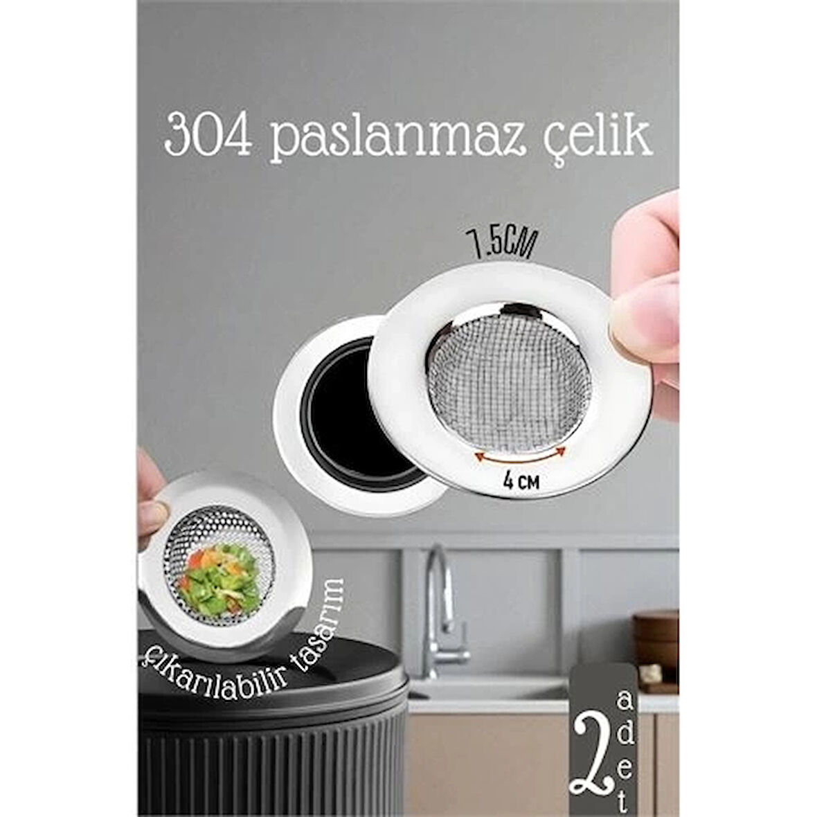 CEYLAN ADAM  Lavabo Süzgeci - 7.5 cm Çap 2 Lİ SET Gider Sügeci Lavabo Süzgeci