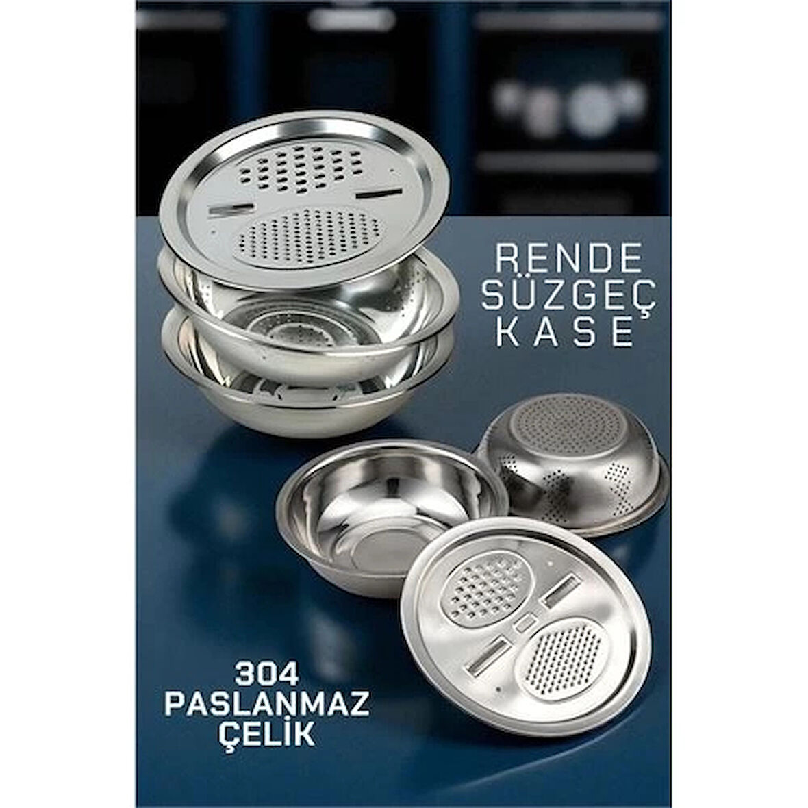 CEYLAN ADAM  Çelik Rende Kase Süzgeç Seti - MultiFix 3 in 1 Paslanmaz Çelik