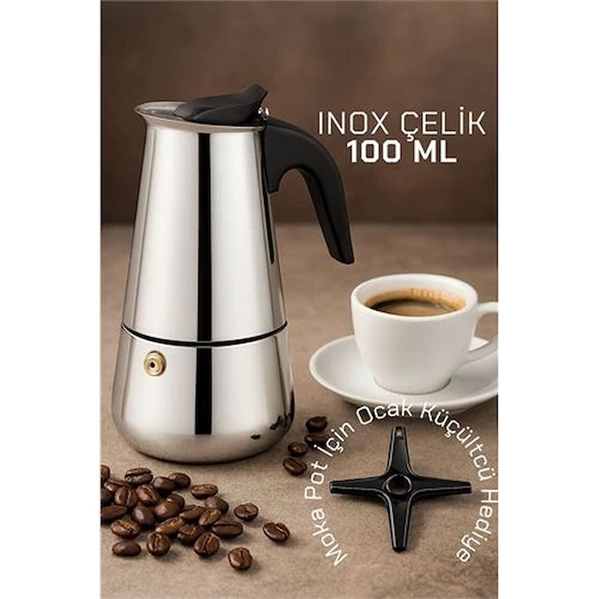 CEYLAN ADAM  Inox Moka Pot - Paslanmaz Çelik Profesyonel Moka Pot - 100 ml