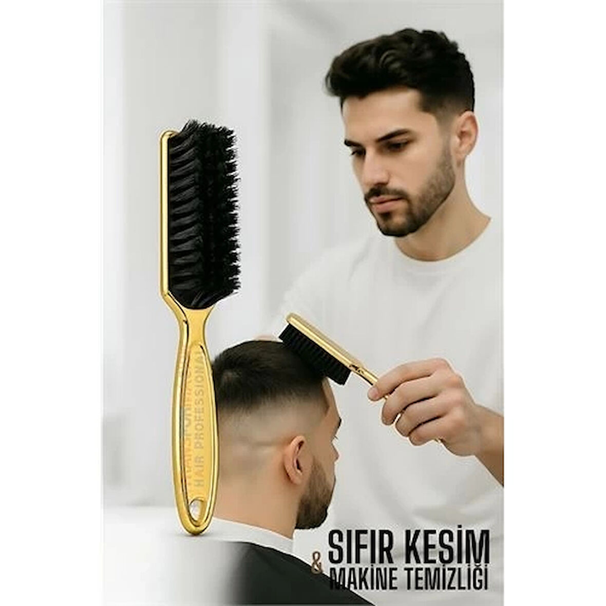 CEYLAN ADAM Gold Fade Fırça – Berberler İçin Sıfır Kesim ve Makine Temizleme Fırçası
