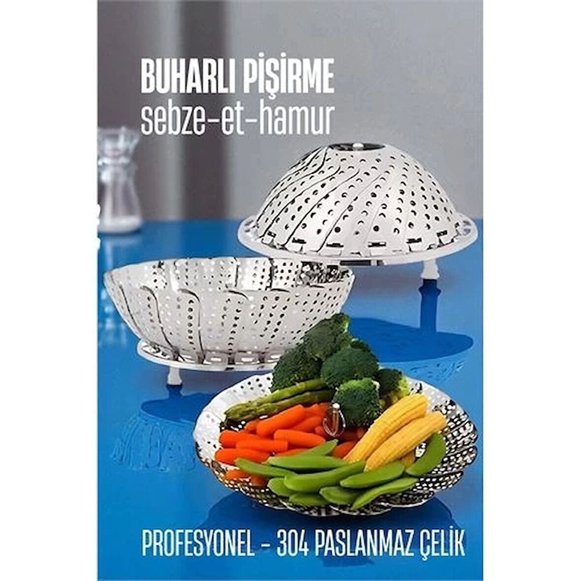 CEYLAN ADAM  Sebze Pişirme Sepeti - Buharda Pişirme Haşlama Aparatı Paslanmaz Çelik