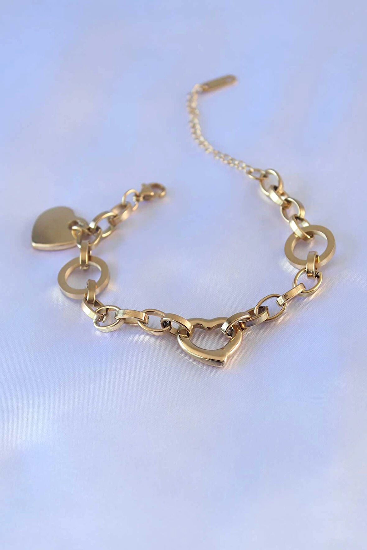 CEYLAN ADAM 316L Çelik Gold Renk Kalp Figür Zincir Model Kadın Bileklik