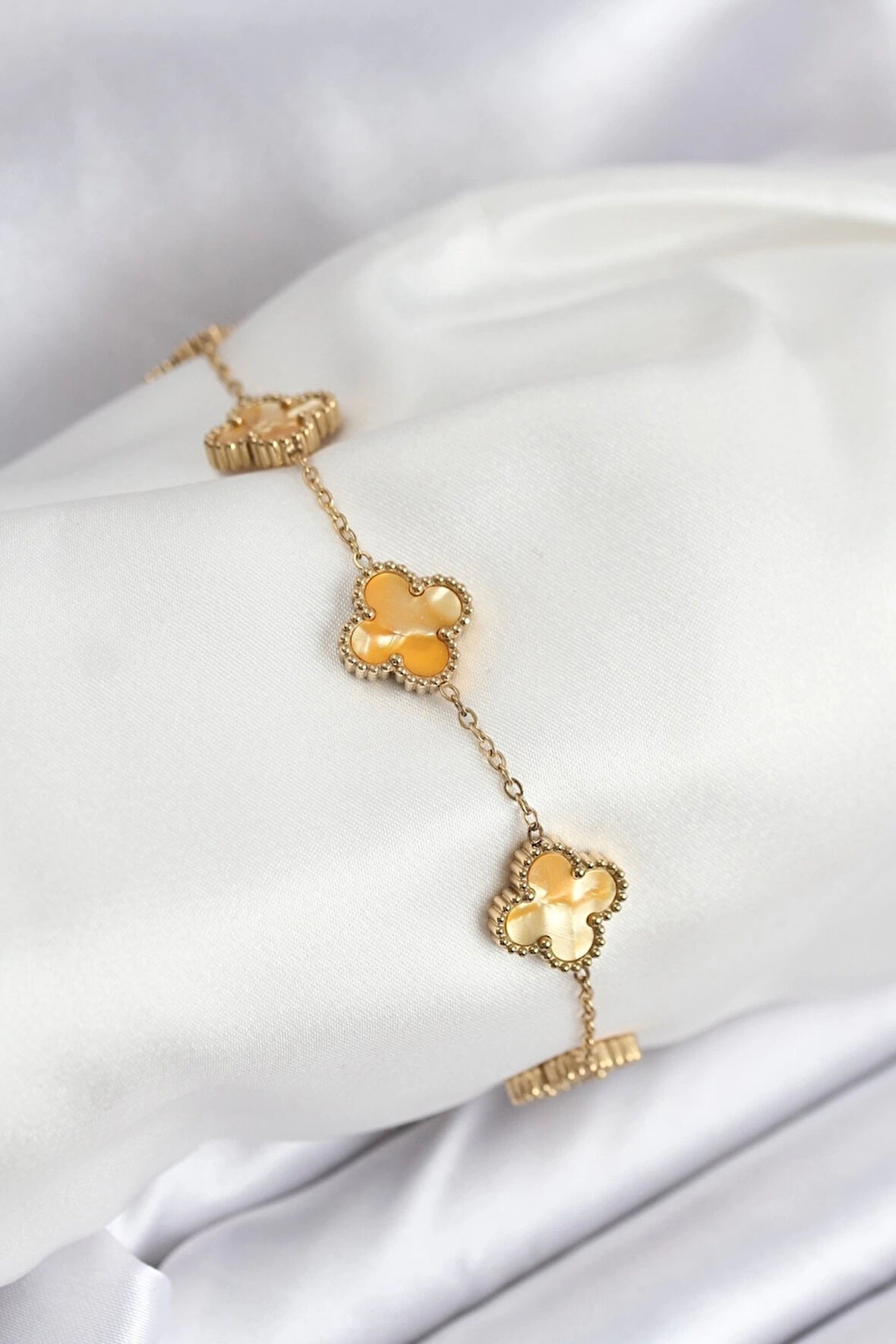 CEYLAN ADAM 316L Çelik Gold Zincir Sarı Yonca Bileklik