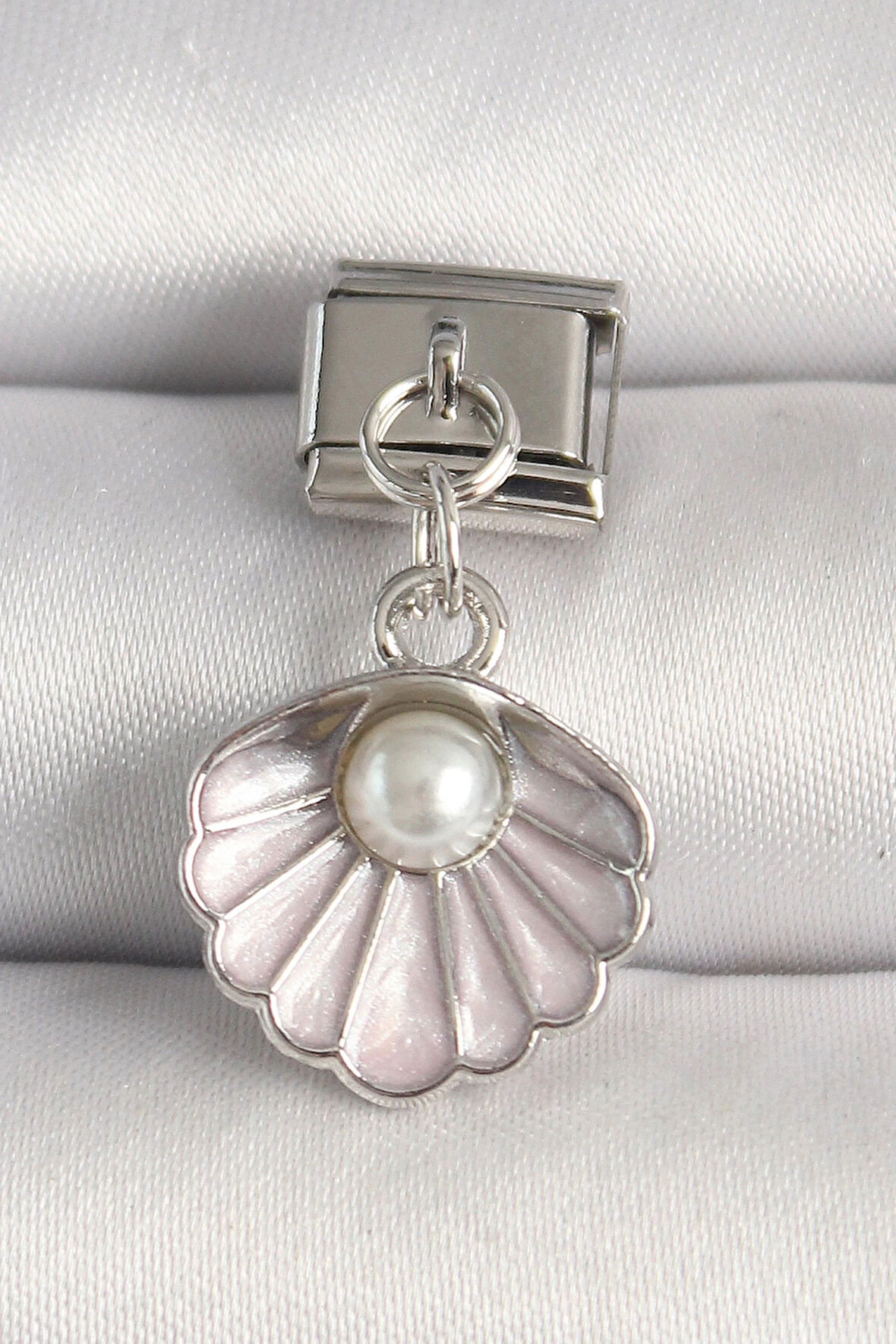 CEYLAN ADAM 316L Çelik Gümüş Renk Pembe Deniz Kabuğu Model İnci Detay Nomination Charm
