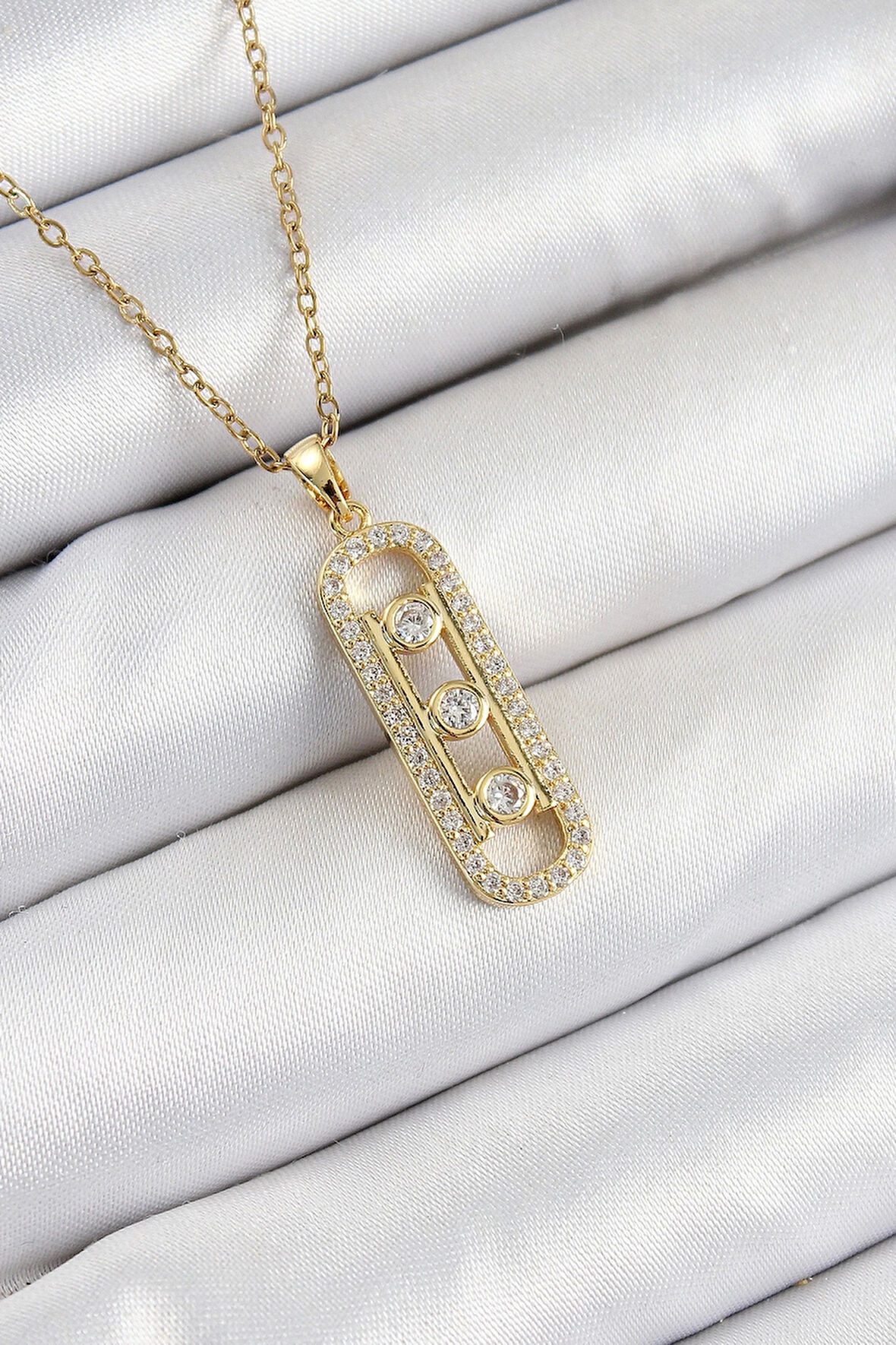 CEYLAN ADAM 316L Çelik Zirkon Taşlı Messika Model Gold Renk Kadın Kolye