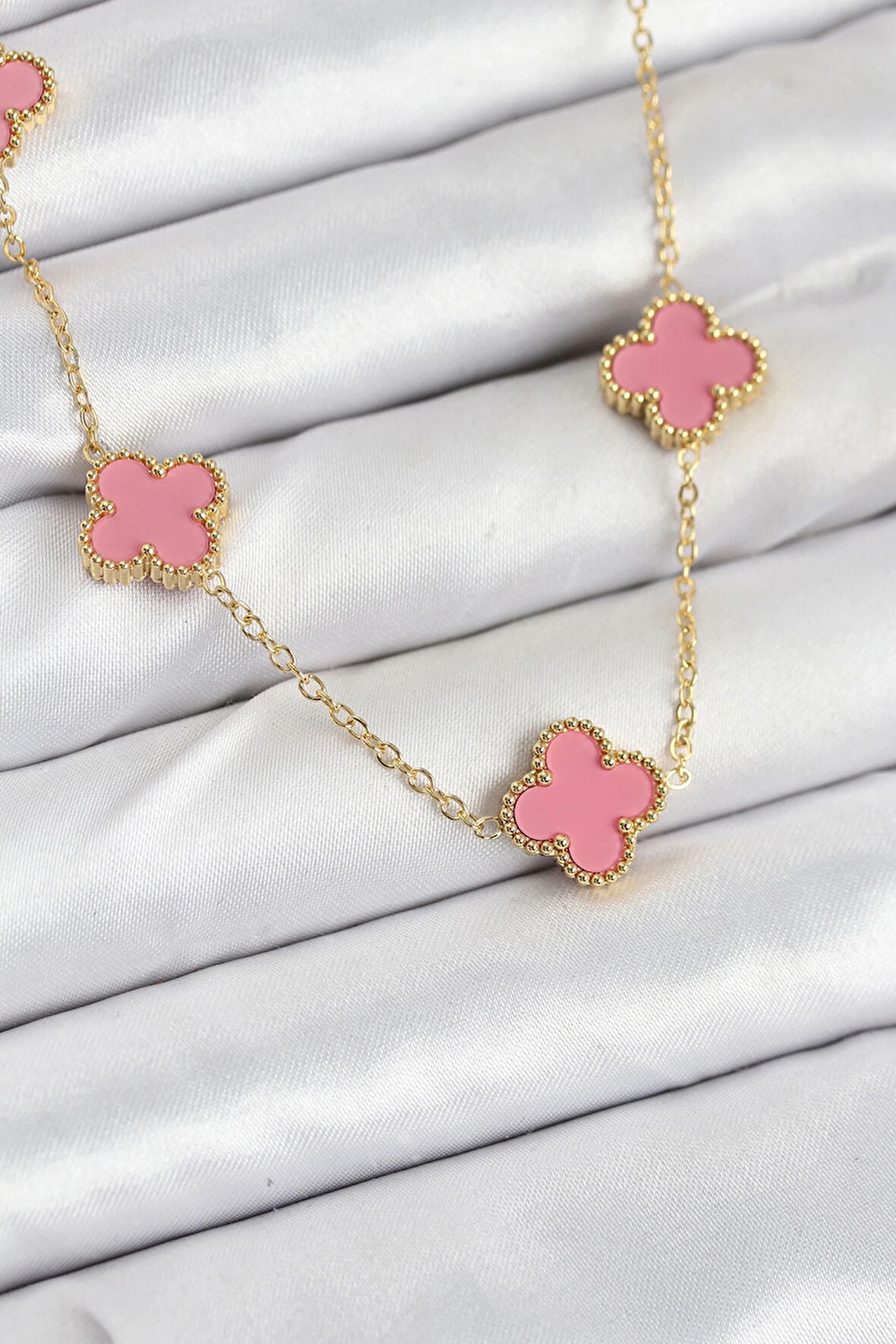 CEYLAN ADAM 316L Çelik Zincir Gold Pembe Renk Yonca Kadın Kolye