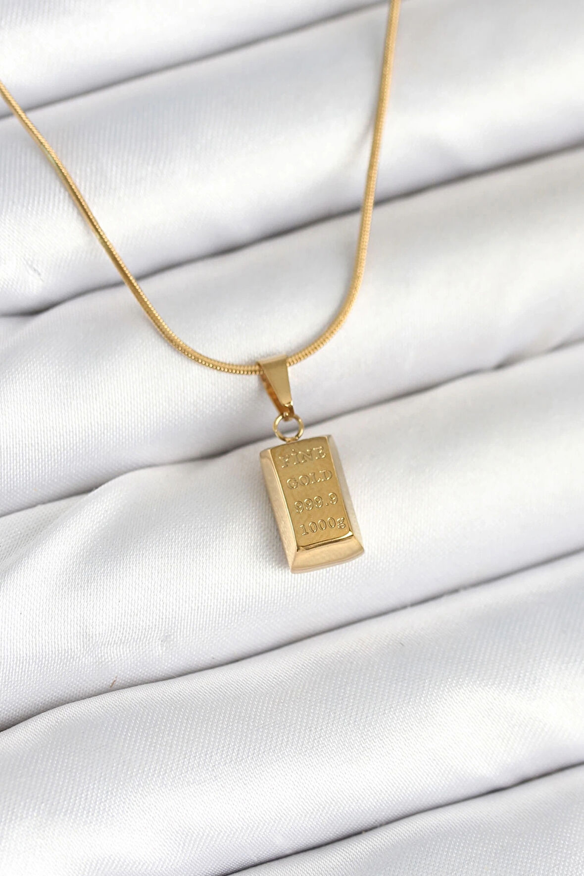 CEYLAN ADAM 316L Çelik Gold Renk Mini Külçe Altın Model Kolye