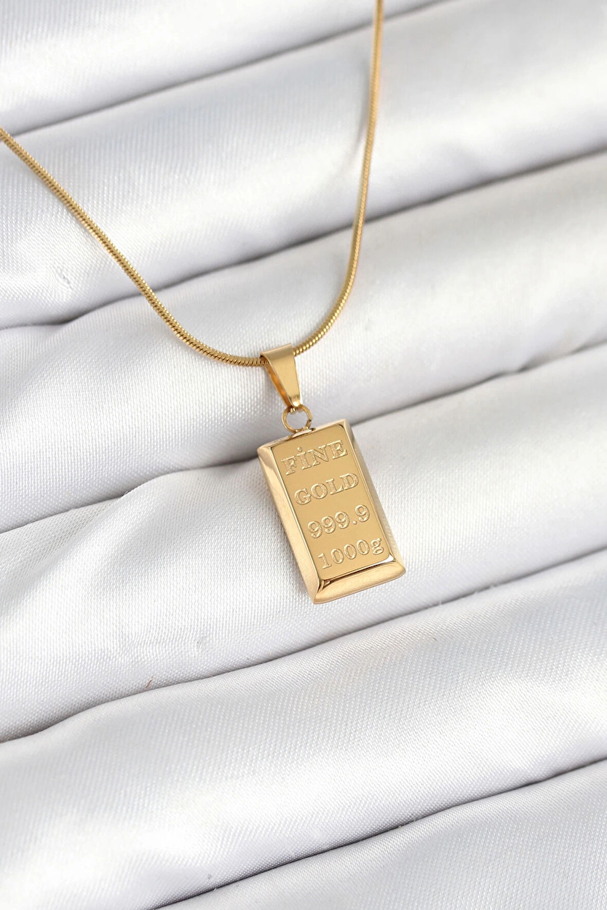 CEYLAN ADAM 316L Çelik Gold Renk Külçe Altın Model Kolye