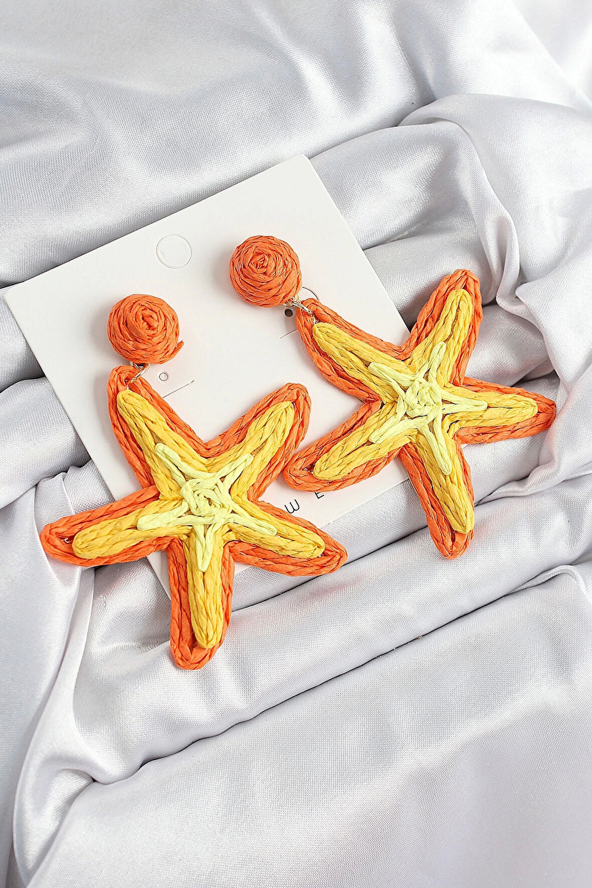 CEYLAN ADAM Pirinç Turuncu Deniz Yıldızı Model Gold Renk Kadın Hasır Küpe