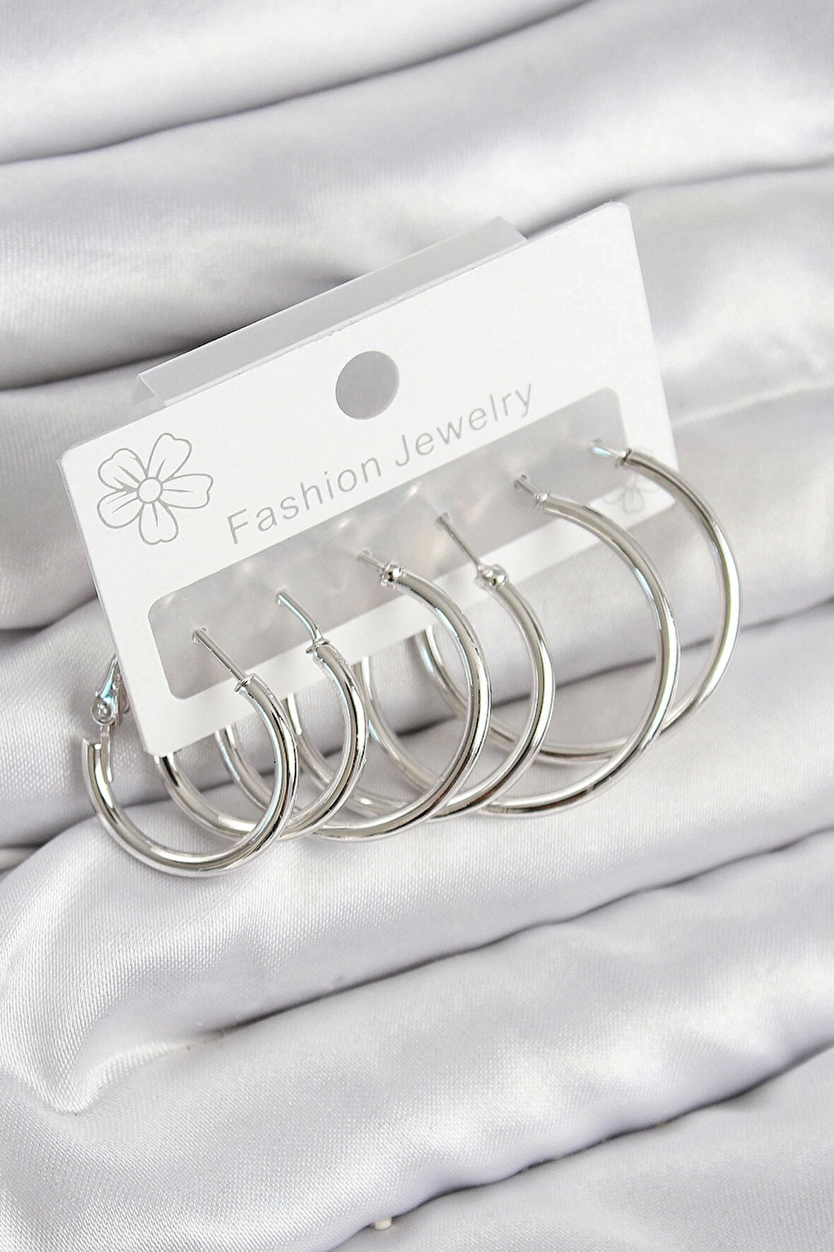 CEYLAN ADAM Pirinç Halka Model Gümüş Renk Kadın Set Küpe