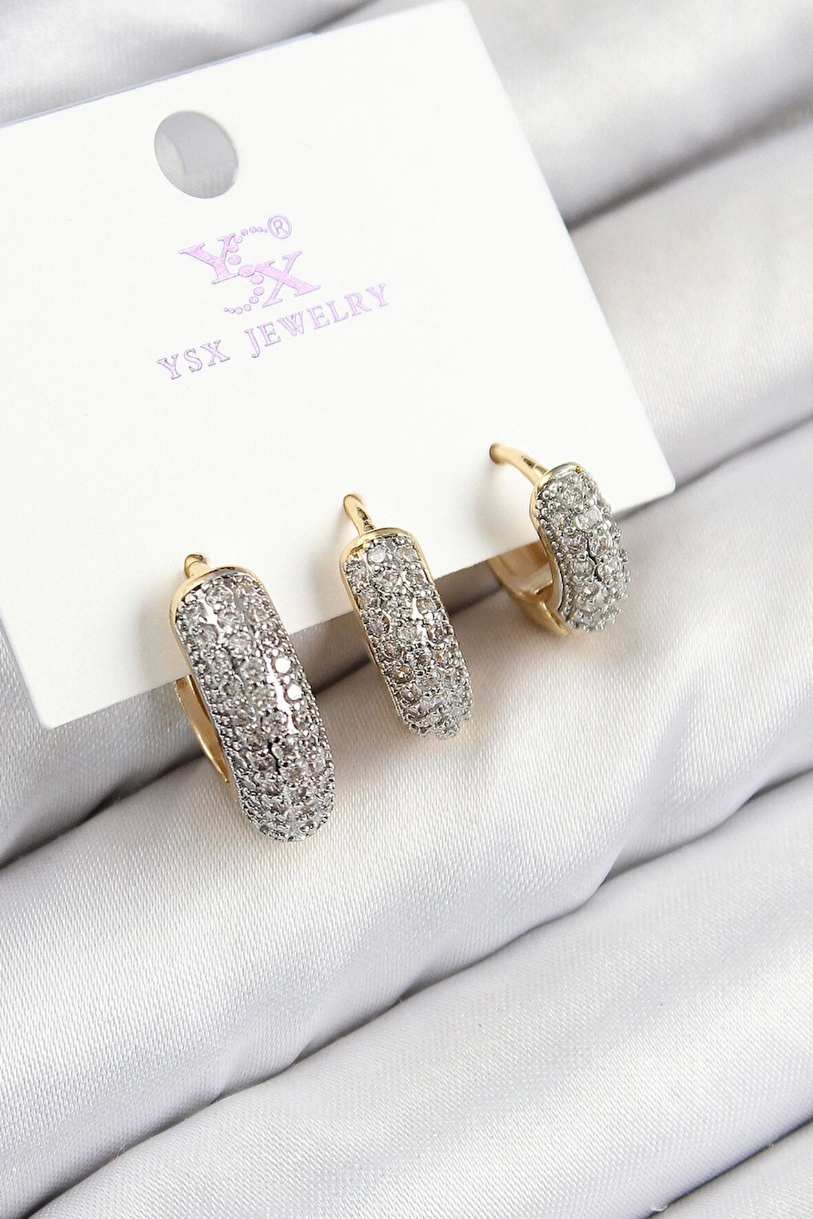 CEYLAN ADAM Pirinç Zirkon Taşlı 3'lü Halka Model Gold Ve Gümüş Renk Kadın Küpe