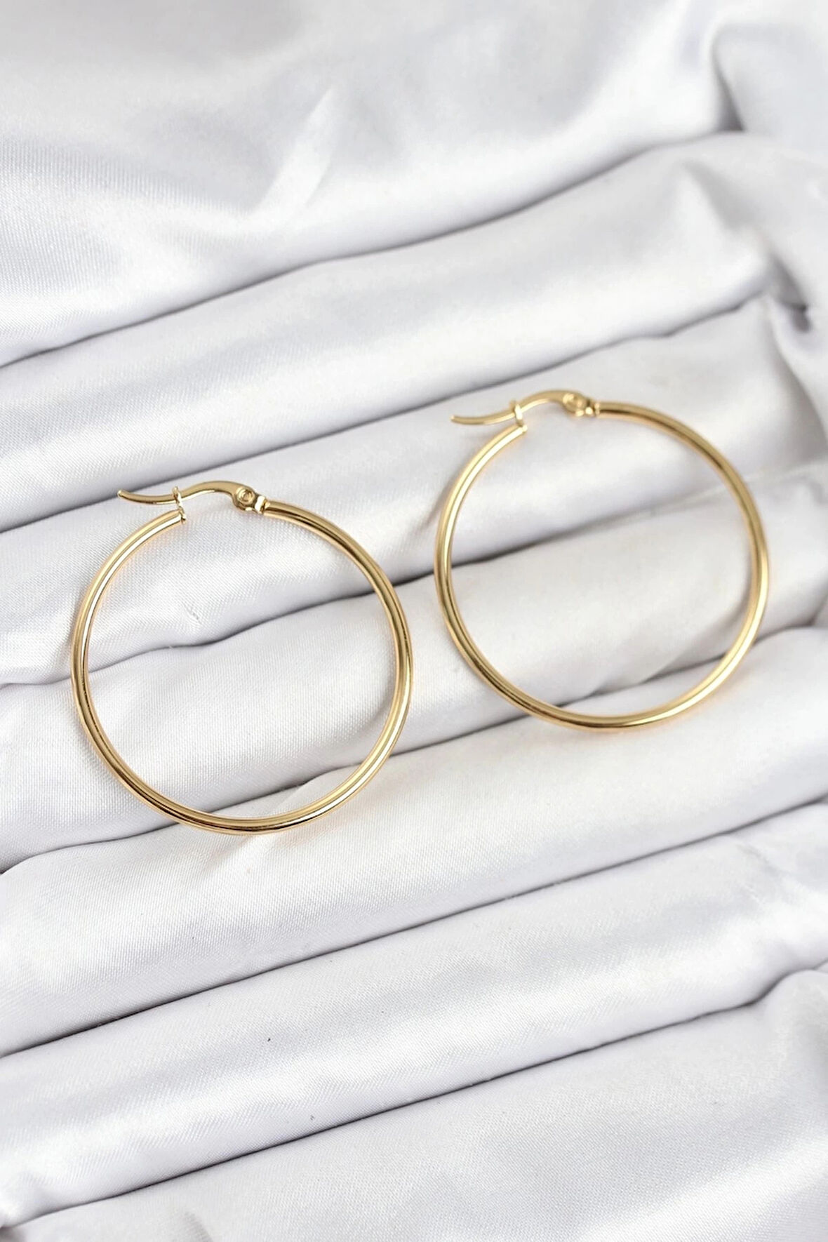 CEYLAN ADAM 316L Çelik Gold Renk 35 mm Halka Kadın Küpe