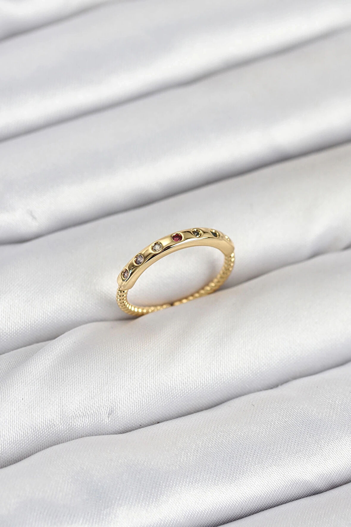 CEYLAN ADAM Pirinç Gold Renk Renkli Zirkon Taşlı Kadın Yüzük