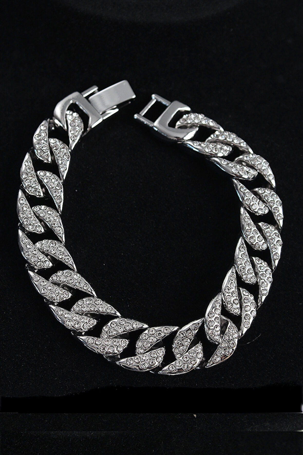 CEYLAN ADAM Pirinç Zirkon Taşlı Cuba Gurmet Model Gümüş Renk Erkek Bileklik