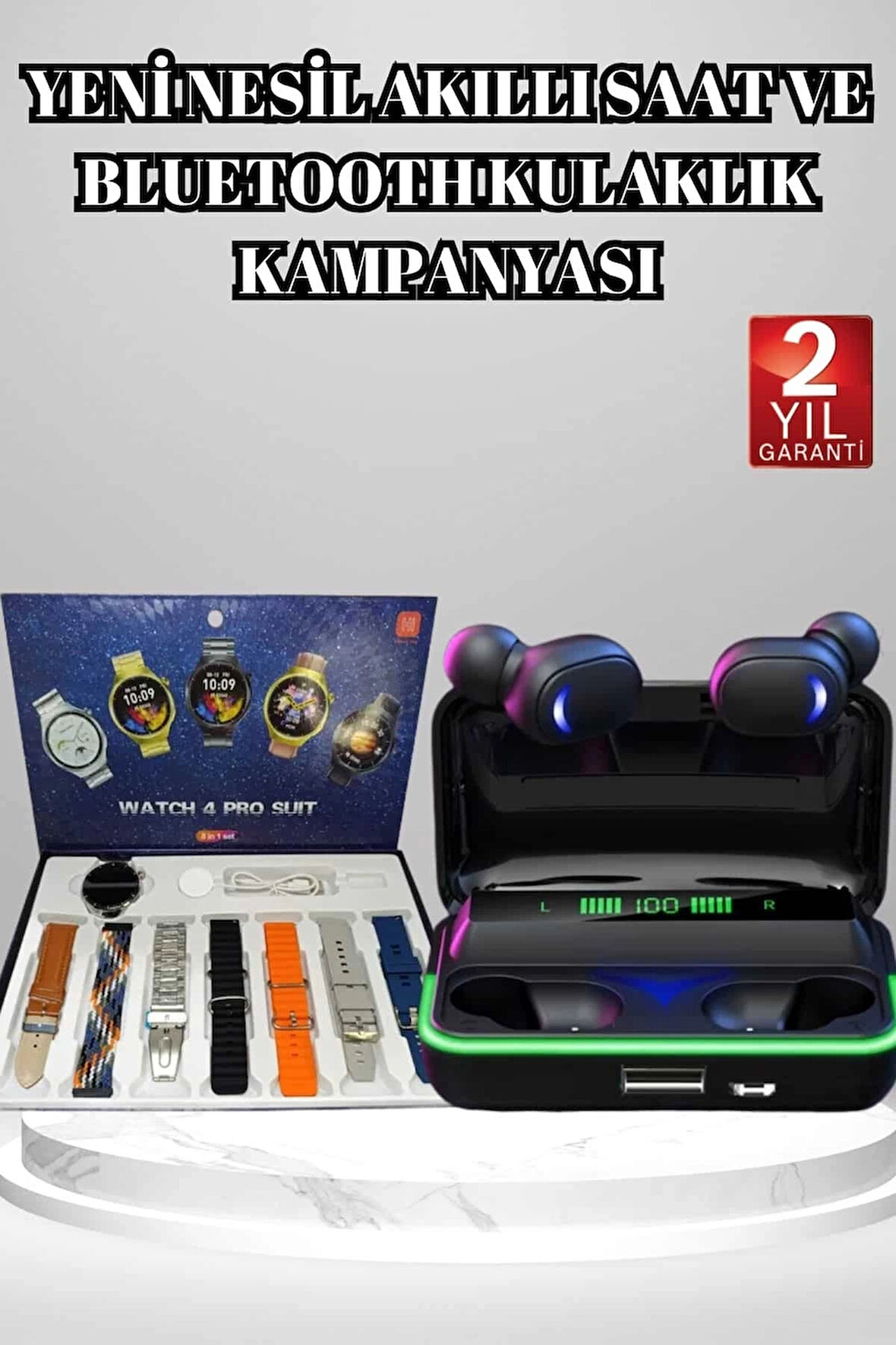 CEYLAN ADAM Powerbank Bluetooth Kulaklık Ve Akıllı Saat 7 Kordonlu Metal Kordon Plastik Kordon