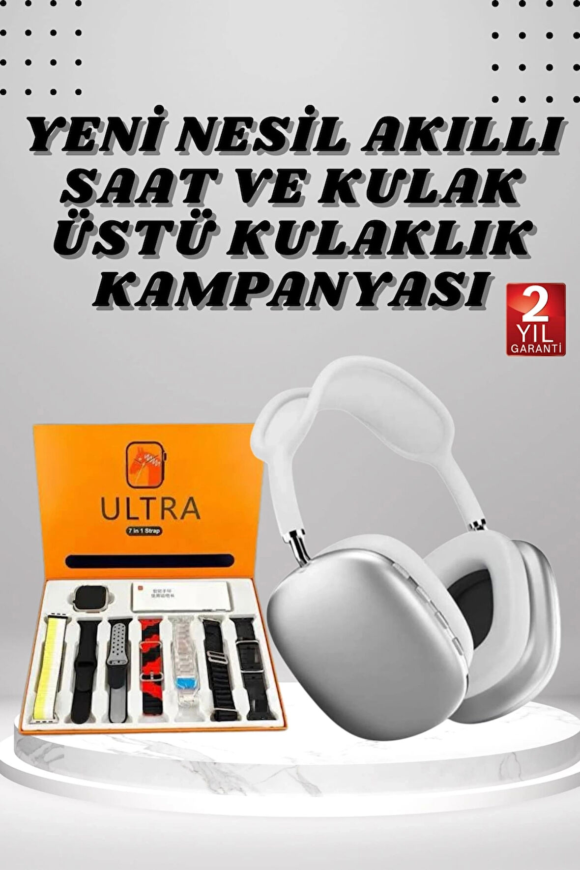 CEYLAN ADAM Kulak Üstü P9 Kablosuz Bluetooth Kulaklık ve 7 Kordonlu Akıllı Saat