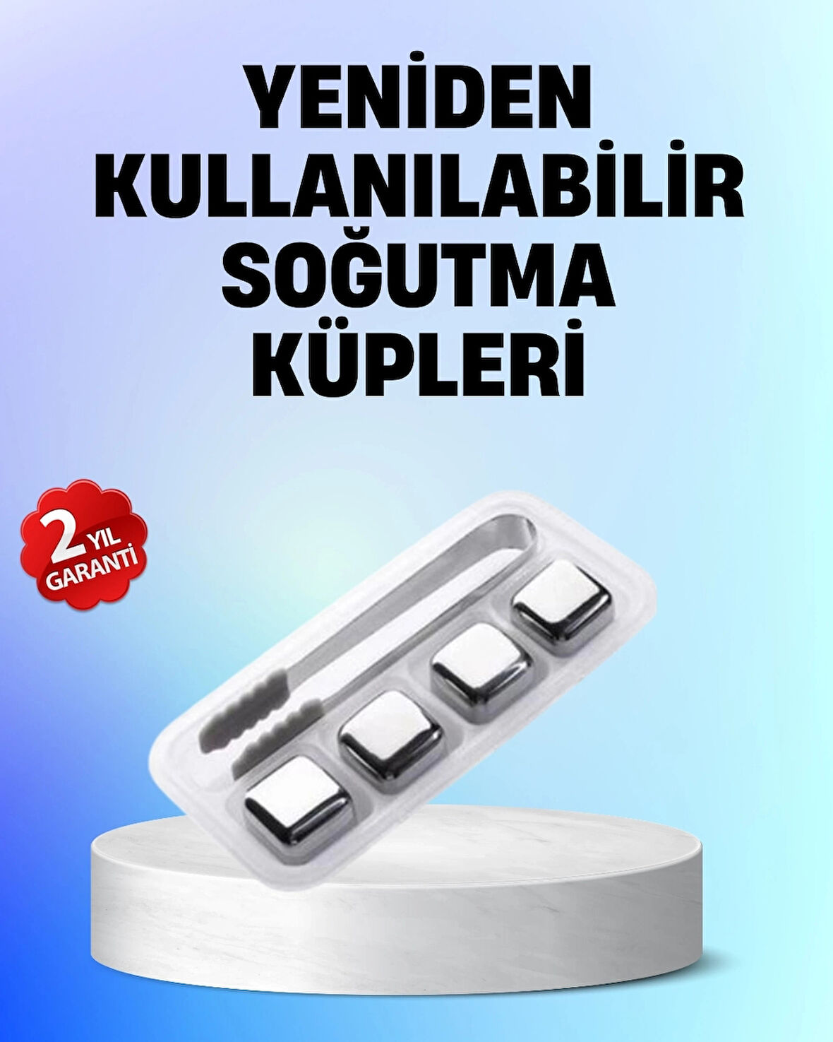 CEYLAN ADAM Yeniden Kullanılabilir 304 Çelik Metal Buz Küpleri 4'lü Set