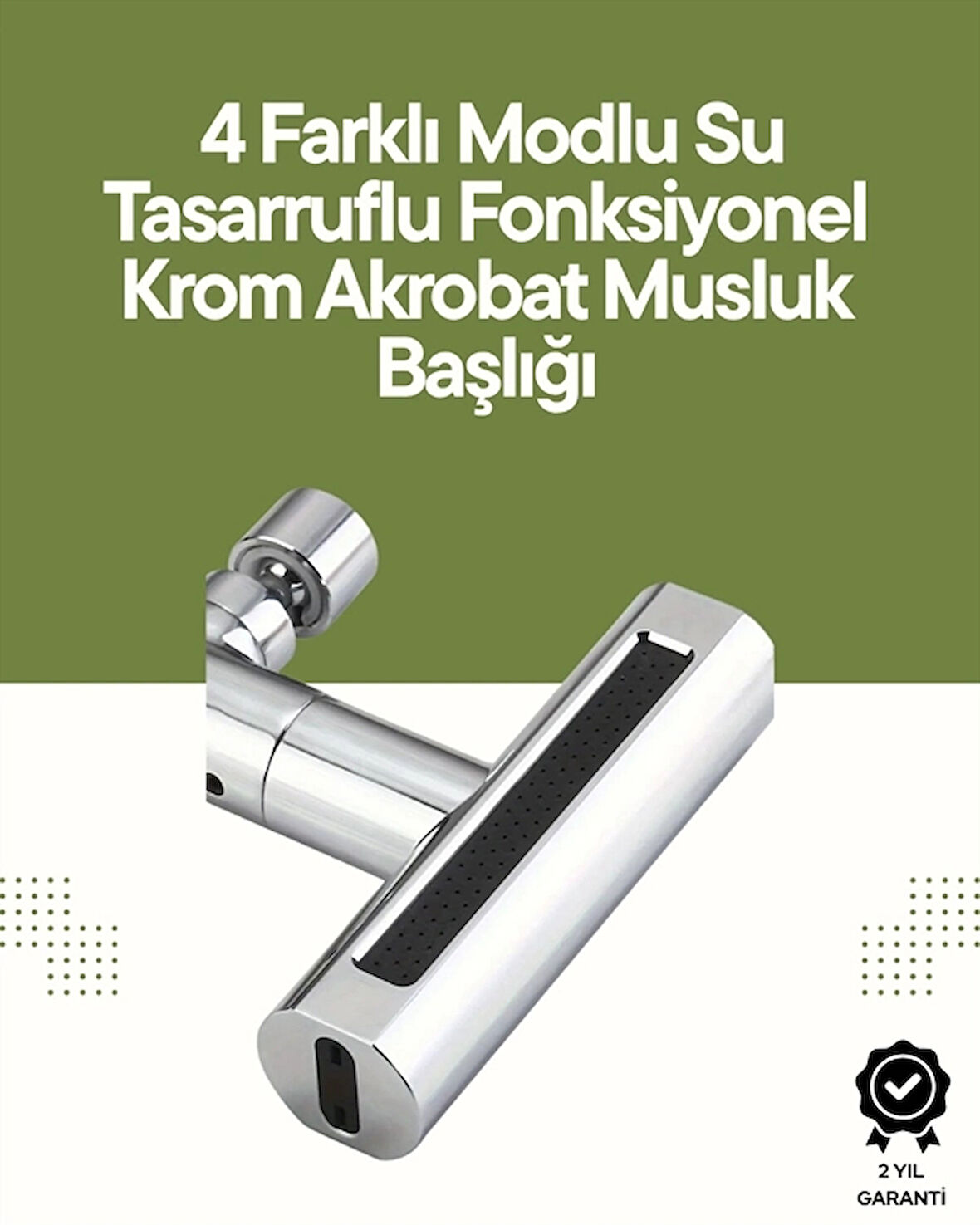 CEYLAN ADAM Krom Musluk Başlığı | 4'ü 1 Arada Su Çıkışı | Kolay Montajlı