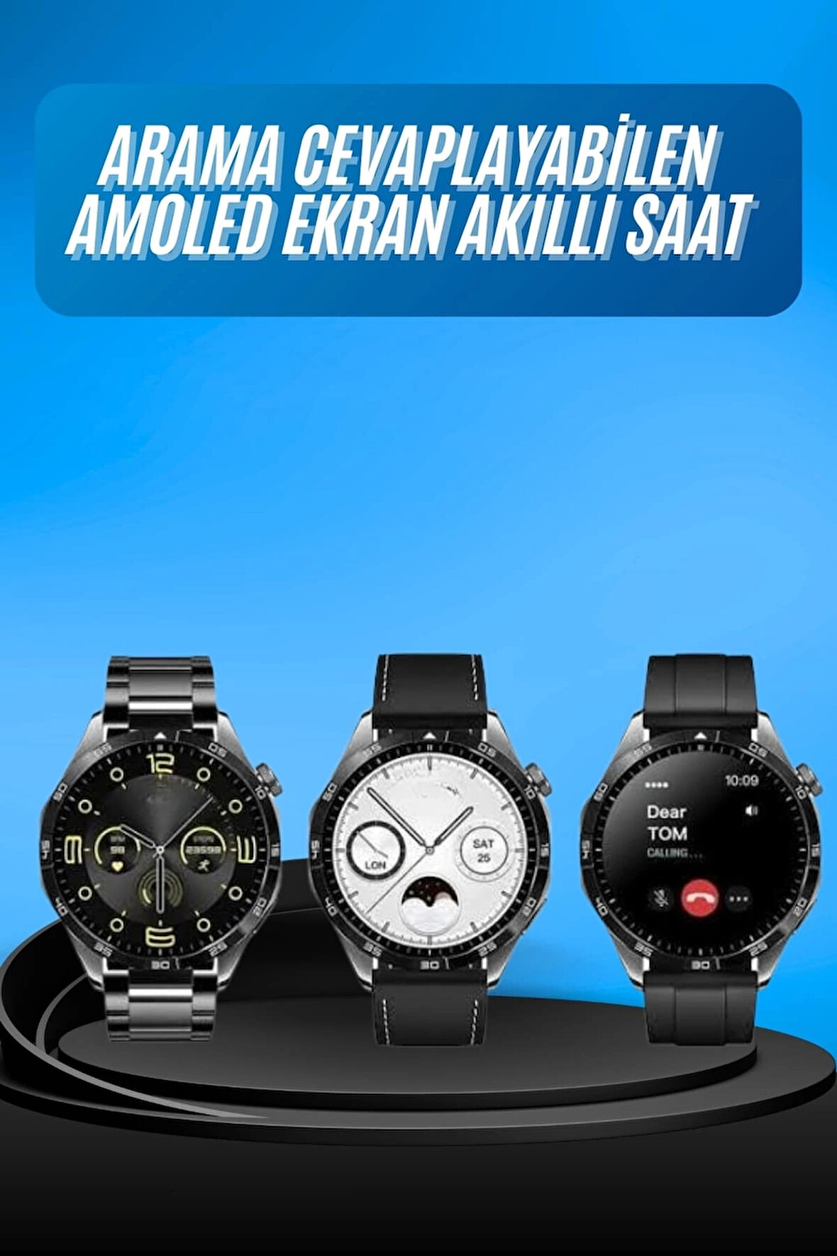 CEYLAN ADAM Amoled Ekran 3 Kordonlu Akıllı Saat 5.0 Bluetooth Bağlantılı Android ve İOS Uyumlu