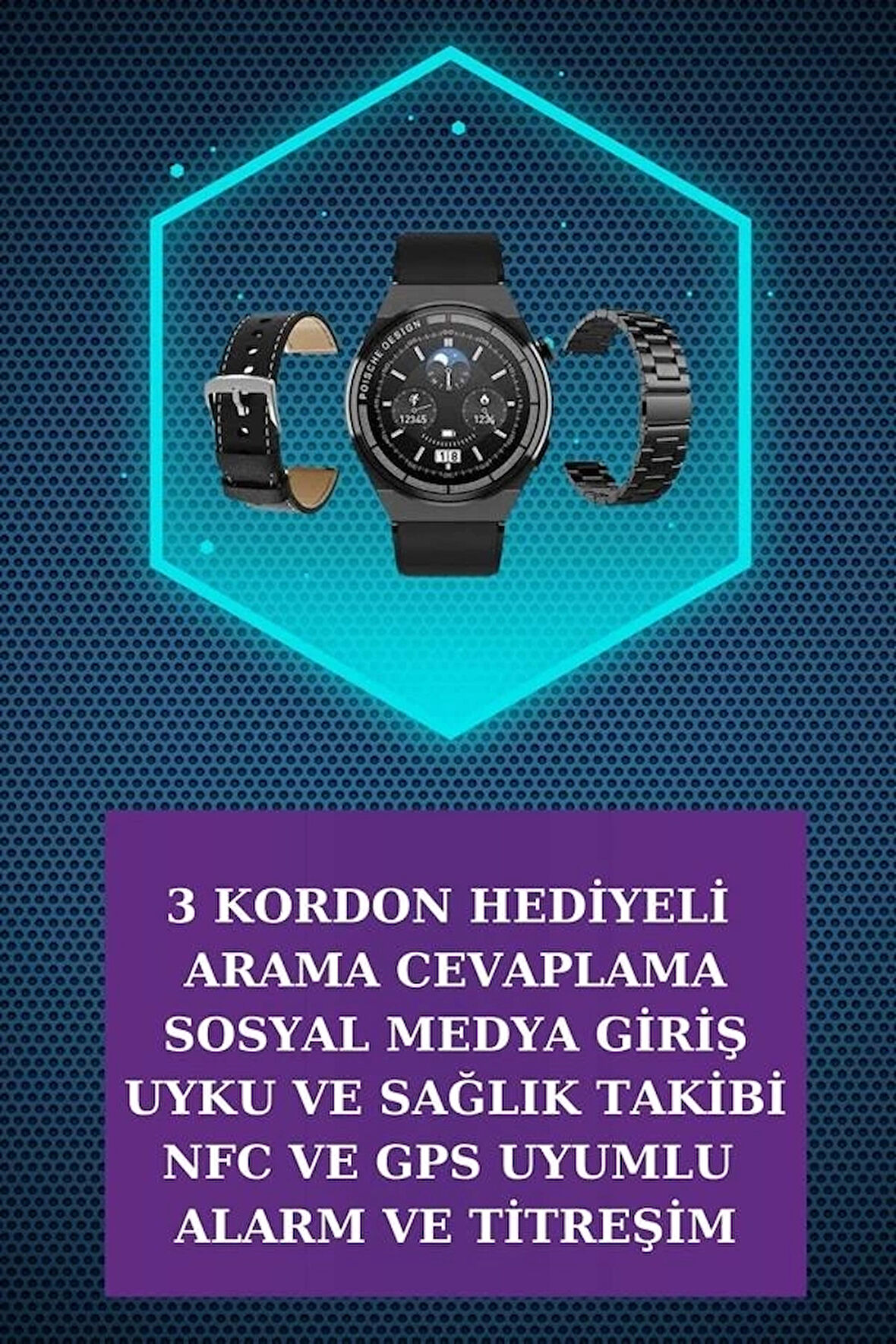 CEYLAN ADAM Kulak İçi Kablosuz Bluetooth Kulaklık ve NFC ve GPS Özellikli Akıllı Saat Alarm ve Titreşim