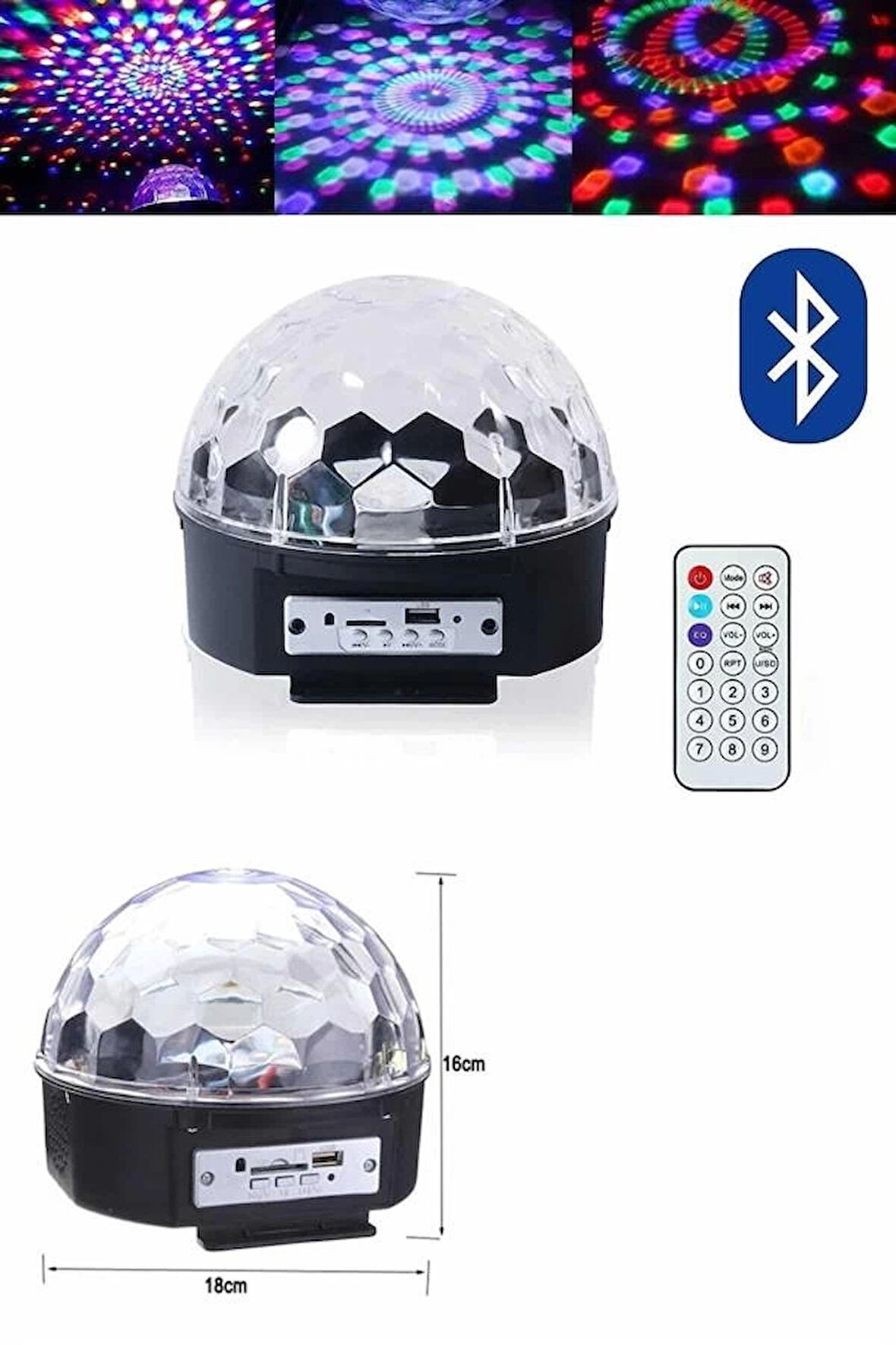 CEYLAN ADAM Küre Disko Topu Müzik Çalar Renkli Lazer Işıklı Bluetooth Disko Parti Işığı Kumandalı