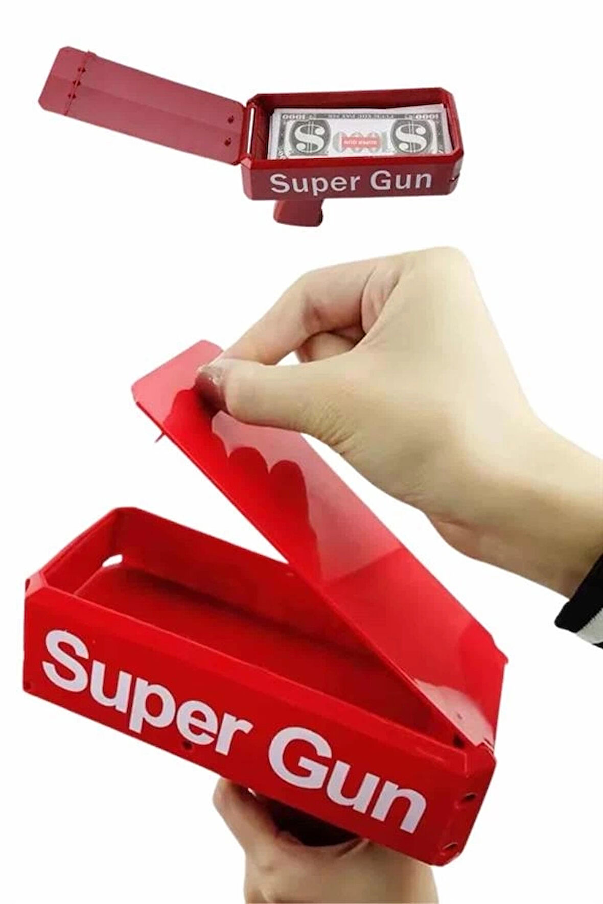 CEYLAN ADAM Kırmızı Parti Oyuncağı Para Saçma Fırlatma Tabancası Makinesi Super Money