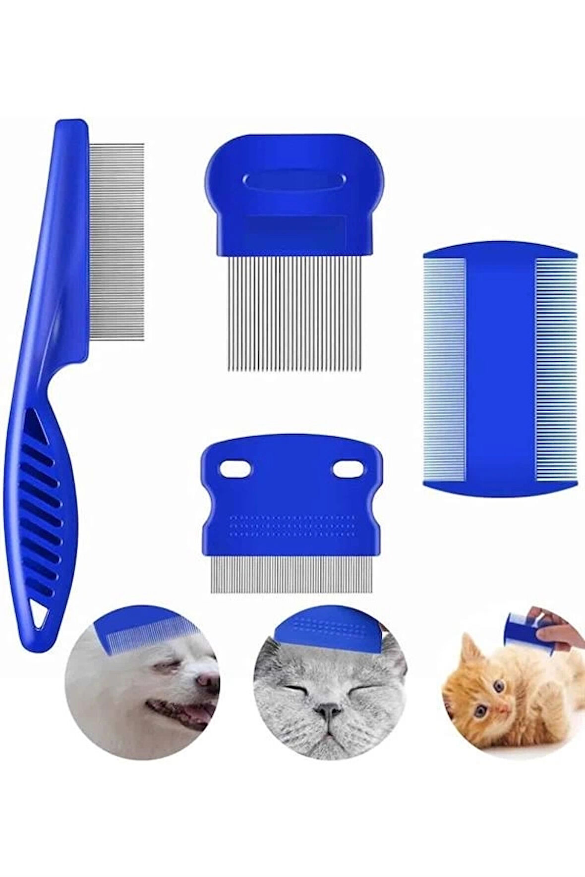 CEYLAN ADAM 4'lü Bit Pire Tarağı Set Kedi Köpek Evcil Hayvan Tüy Toplayıcı Mavi