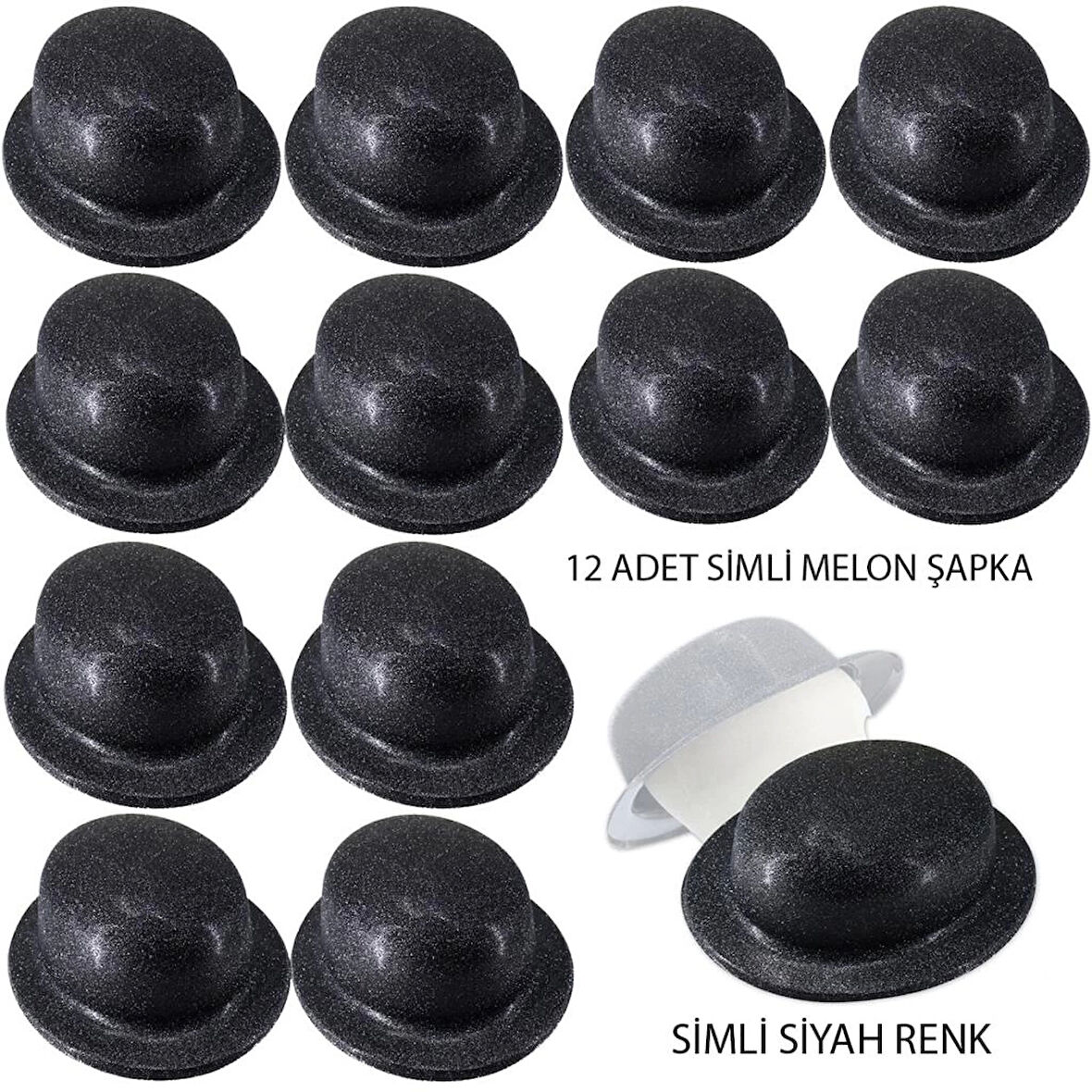 CEYLAN ADAM     Siyah Renk Simli Melon Yuvarlak Parti Şapkası 12 Adet